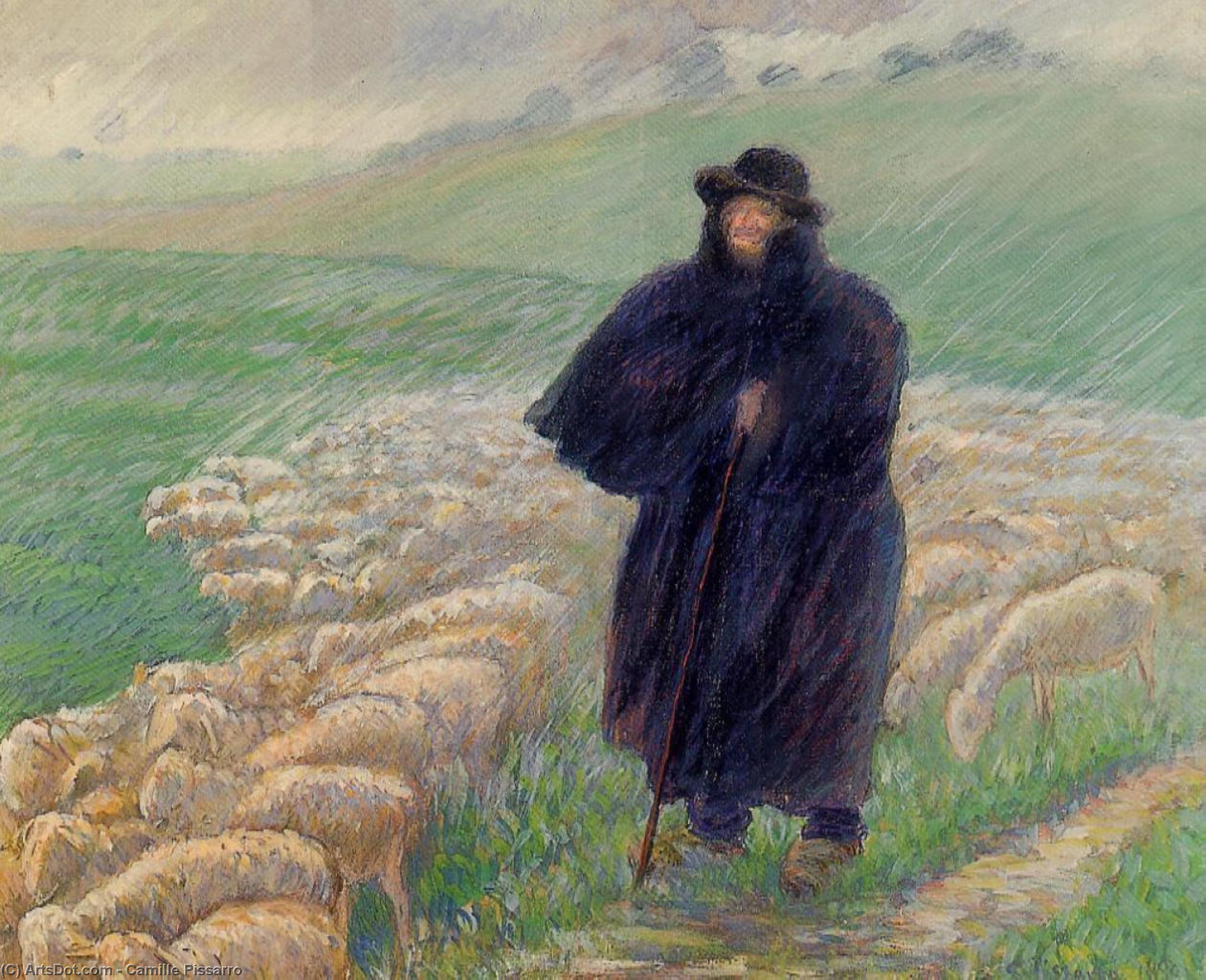 WikiOO.org - 백과 사전 - 회화, 삽화 Camille Pissarro - Shepherd in a Downpour