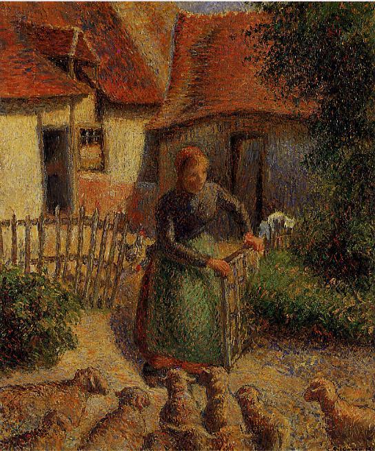 WikiOO.org - 百科事典 - 絵画、アートワーク Camille Pissarro - 羊飼いは羊に持ち込み