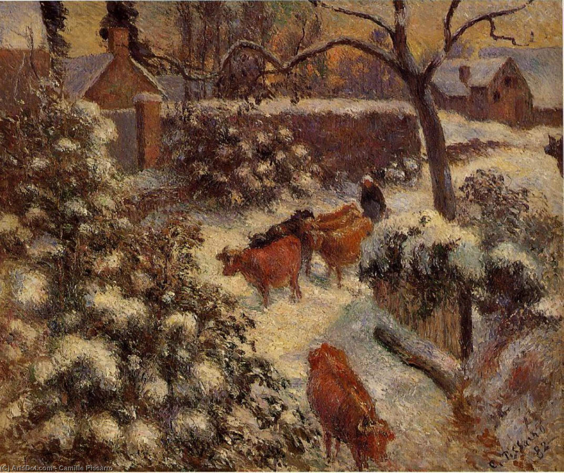 WikiOO.org - Encyclopedia of Fine Arts - Schilderen, Artwork Camille Pissarro - Snow Effect in Montfoucault