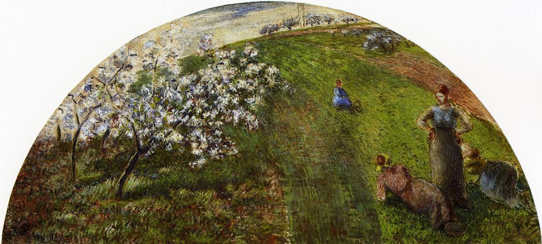 Wikoo.org - موسوعة الفنون الجميلة - اللوحة، العمل الفني Camille Pissarro - Springtime, Peasants in a Field