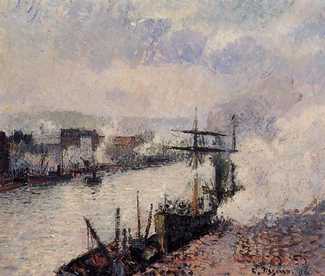 Wikioo.org - The Encyclopedia of Fine Arts - Painting, Artwork by Camille Pissarro - Steamboats in the Port of Rouen