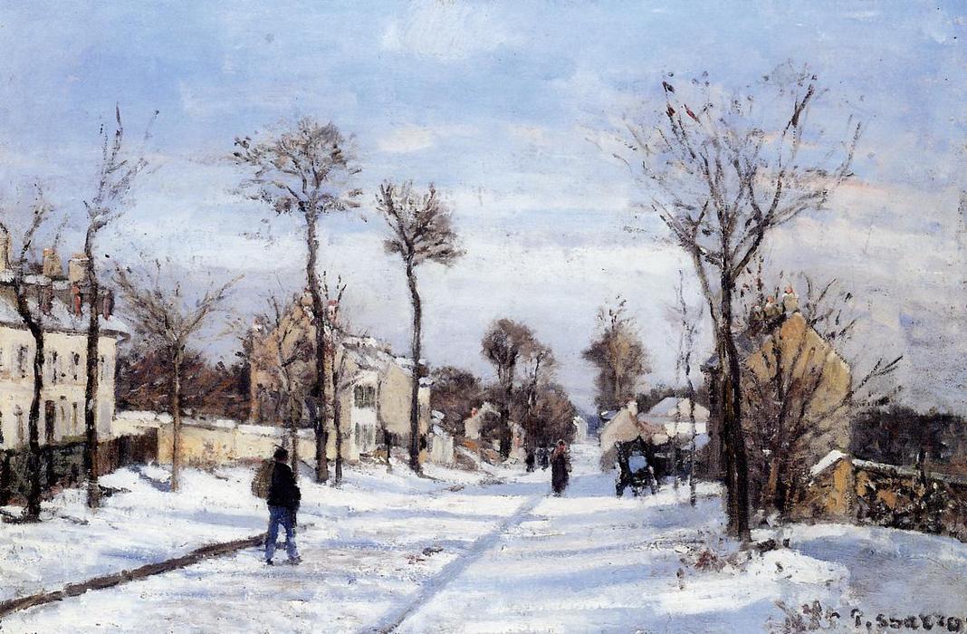 Wikioo.org - The Encyclopedia of Fine Arts - Painting, Artwork by Camille Pissarro - Street in the Snow, Louveciennes