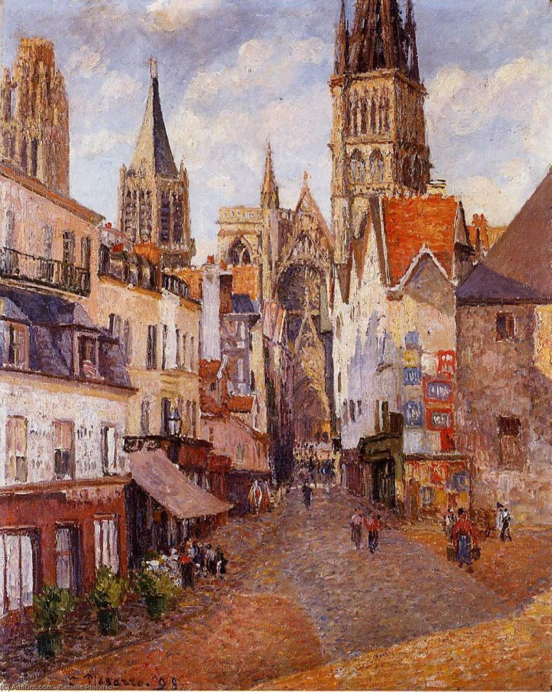 Wikioo.org - Bách khoa toàn thư về mỹ thuật - Vẽ tranh, Tác phẩm nghệ thuật Camille Pissarro - Sunlight, Afternoon, La Rue de l'Epicerie, Rouen