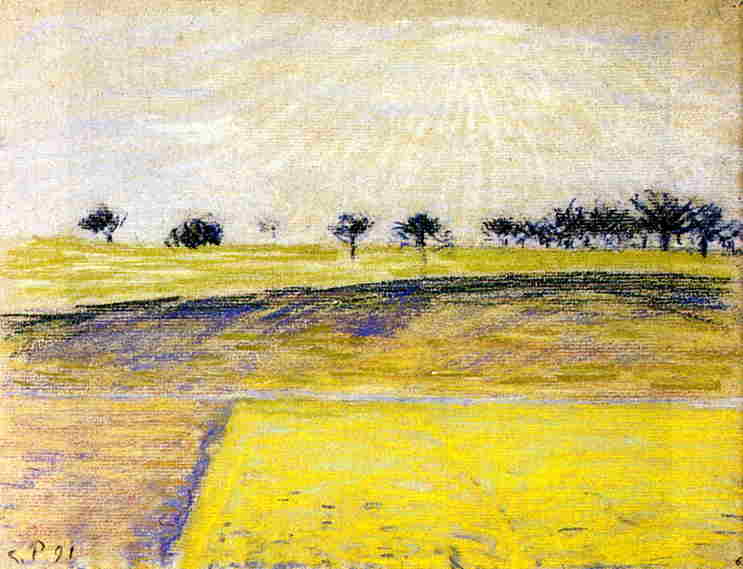 Wikioo.org - The Encyclopedia of Fine Arts - Painting, Artwork by Camille Pissarro - Sunrise over the Fields, Eragny
