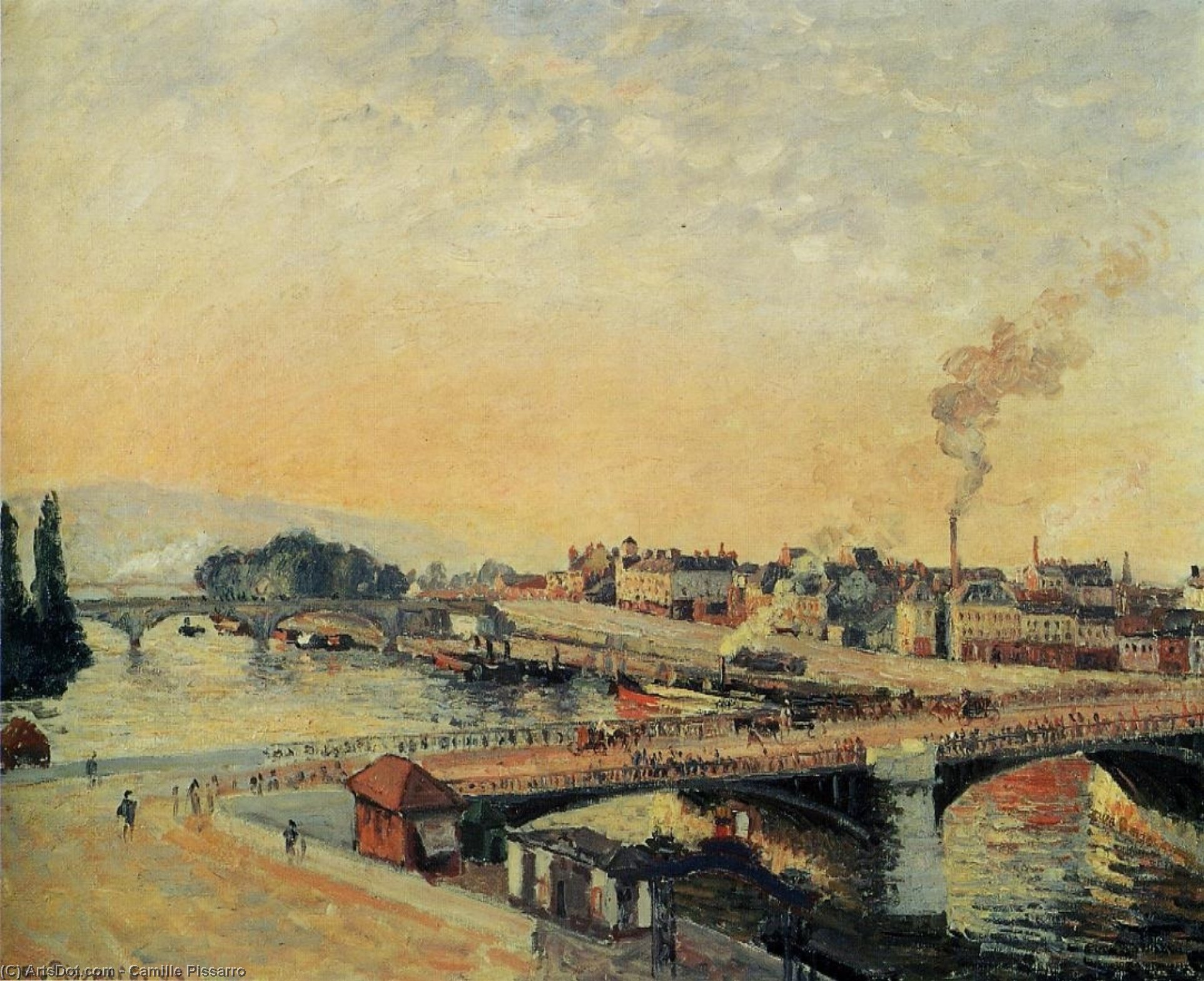 Wikioo.org - The Encyclopedia of Fine Arts - Painting, Artwork by Camille Pissarro - Sunrise, Rouen