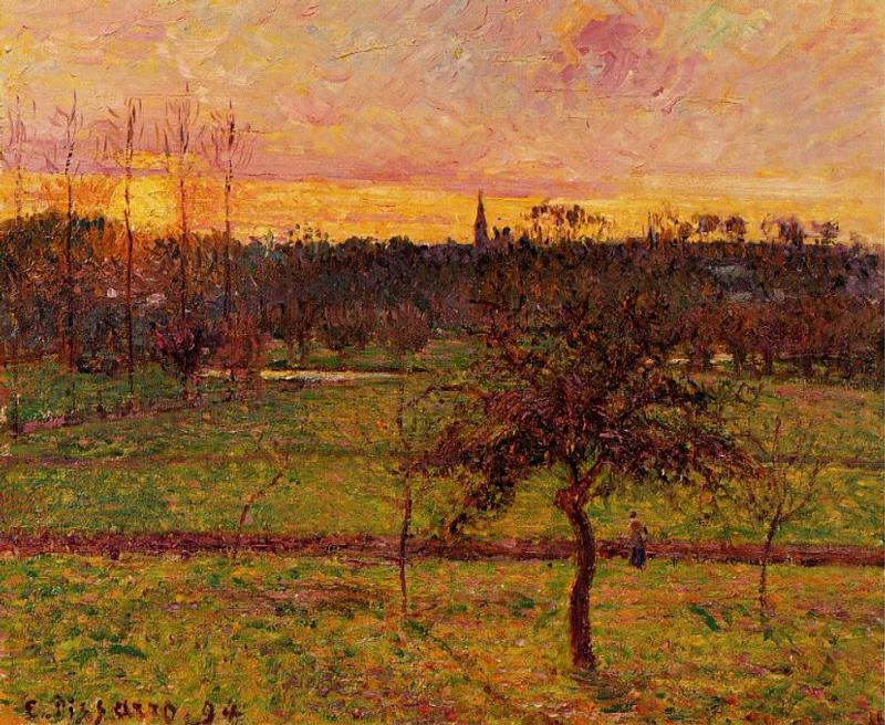 WikiOO.org - Encyclopedia of Fine Arts - Maleri, Artwork Camille Pissarro - Sunset at Eragny