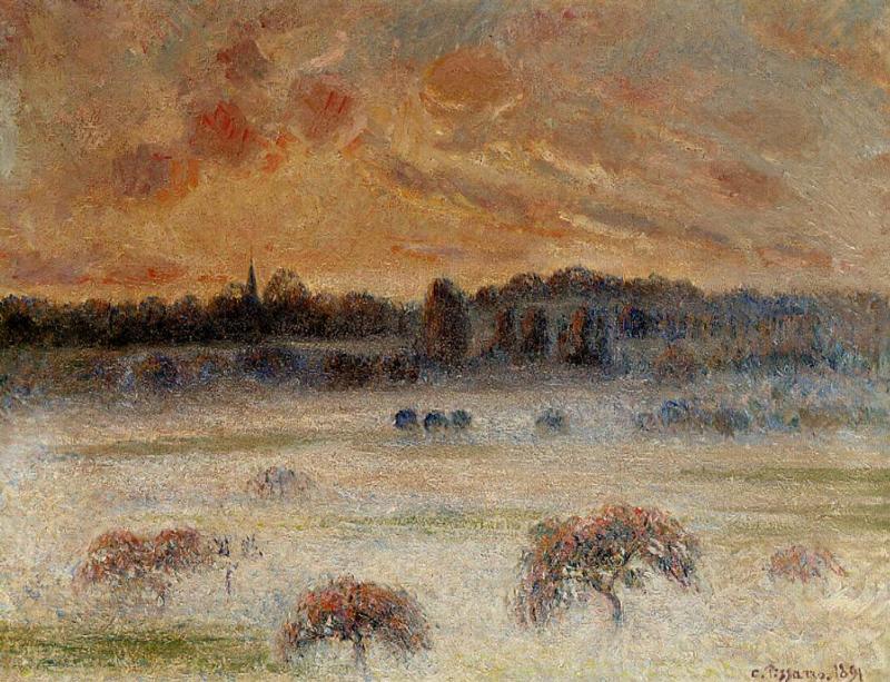 Wikioo.org - The Encyclopedia of Fine Arts - Painting, Artwork by Camille Pissarro - Sunset with Fog, Eragny