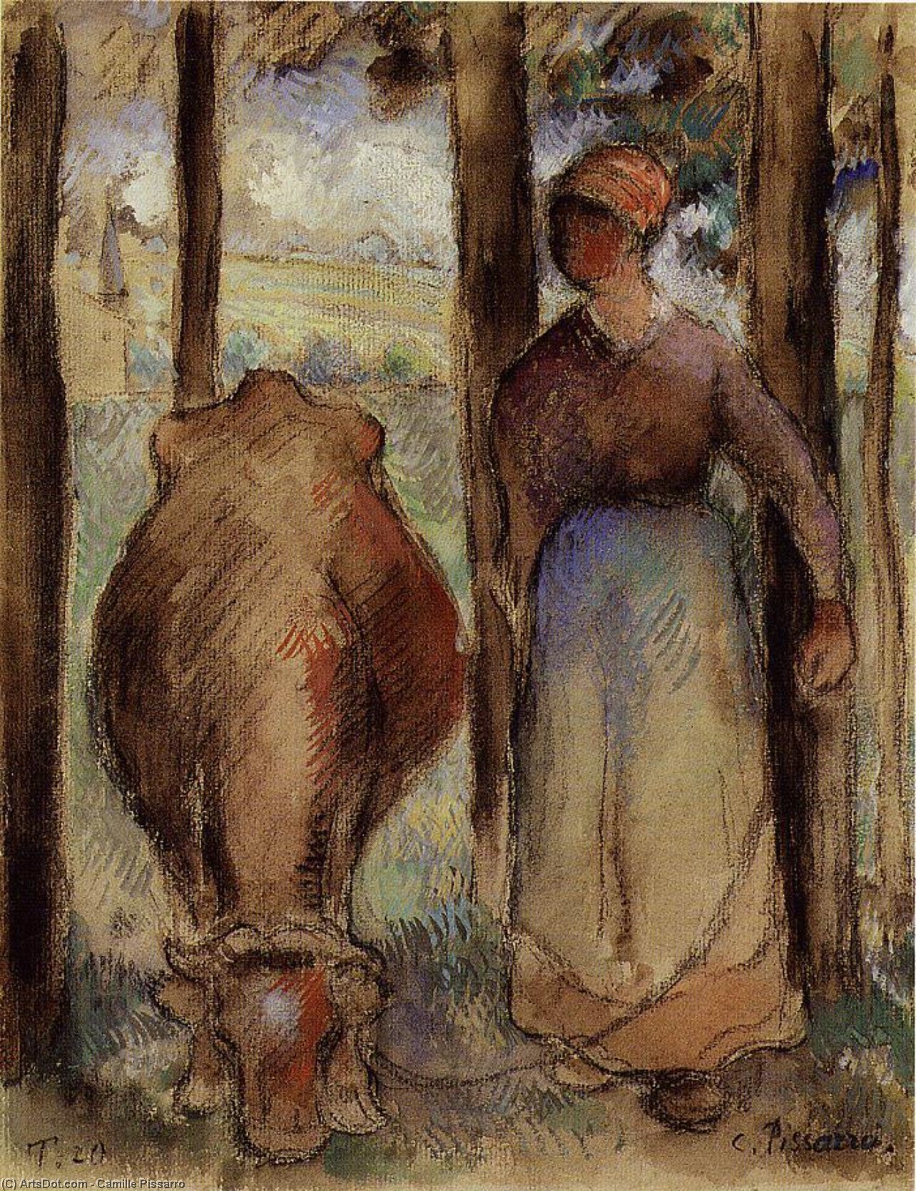 Wikioo.org - The Encyclopedia of Fine Arts - Painting, Artwork by Camille Pissarro - The Cowherd (aka Young Peasant)