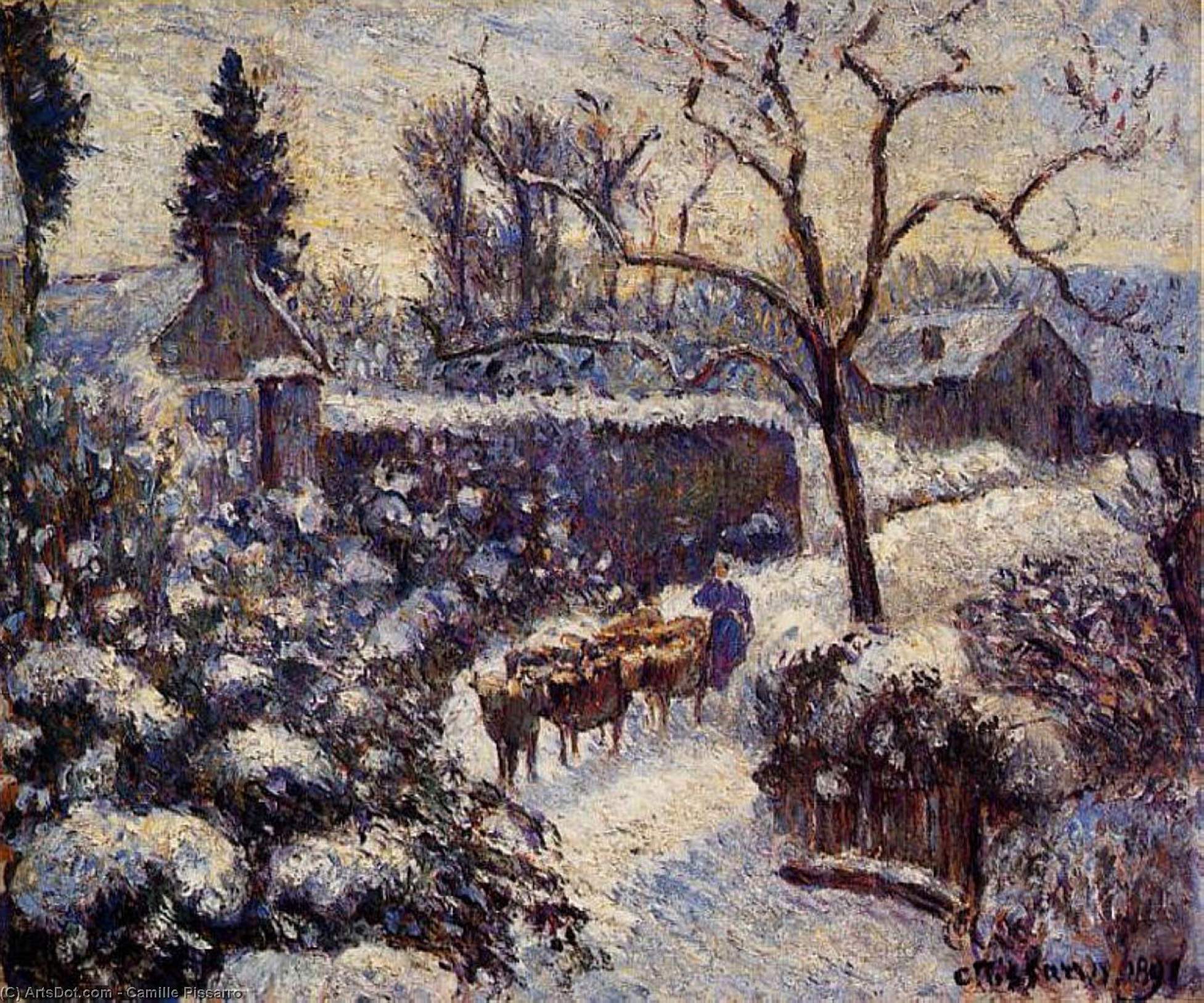 Wikioo.org - The Encyclopedia of Fine Arts - Painting, Artwork by Camille Pissarro - The Effect of Snow at Montfoucault