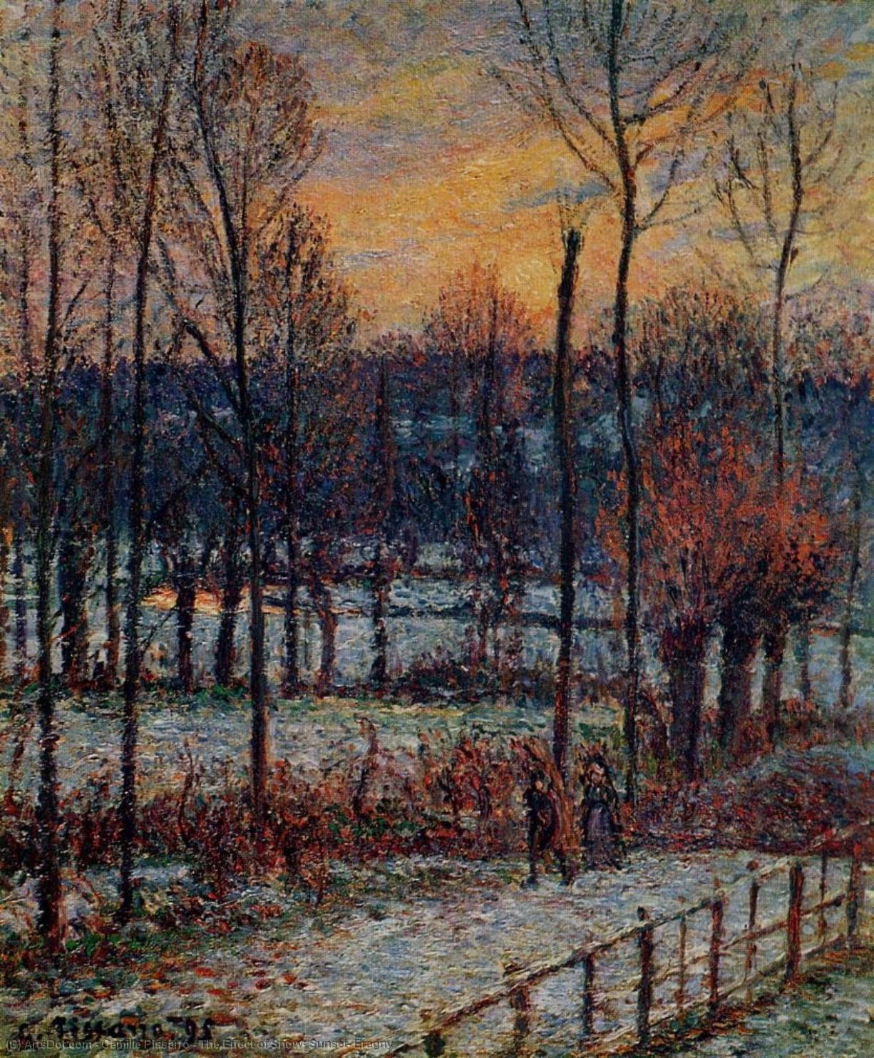WikiOO.org - Güzel Sanatlar Ansiklopedisi - Resim, Resimler Camille Pissarro - The Effect of Snow, Sunset, Eragny
