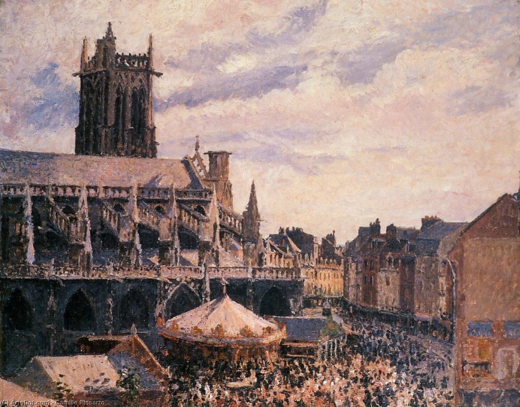 Wikioo.org - The Encyclopedia of Fine Arts - Painting, Artwork by Camille Pissarro - The Fair by the Church of Saint Jacques, Dieppe