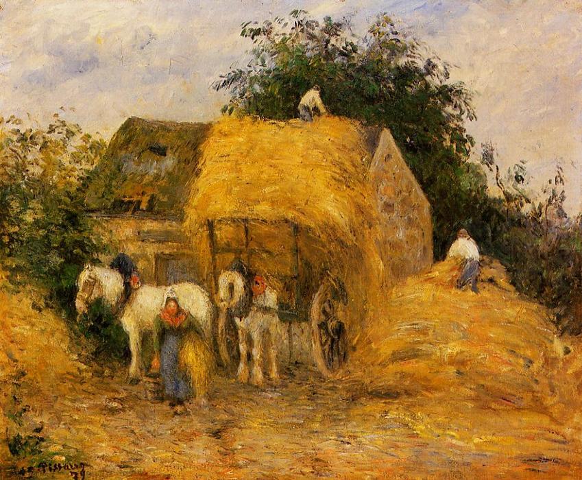 Wikioo.org - The Encyclopedia of Fine Arts - Painting, Artwork by Camille Pissarro - The Hay Wagon, Montfoucault