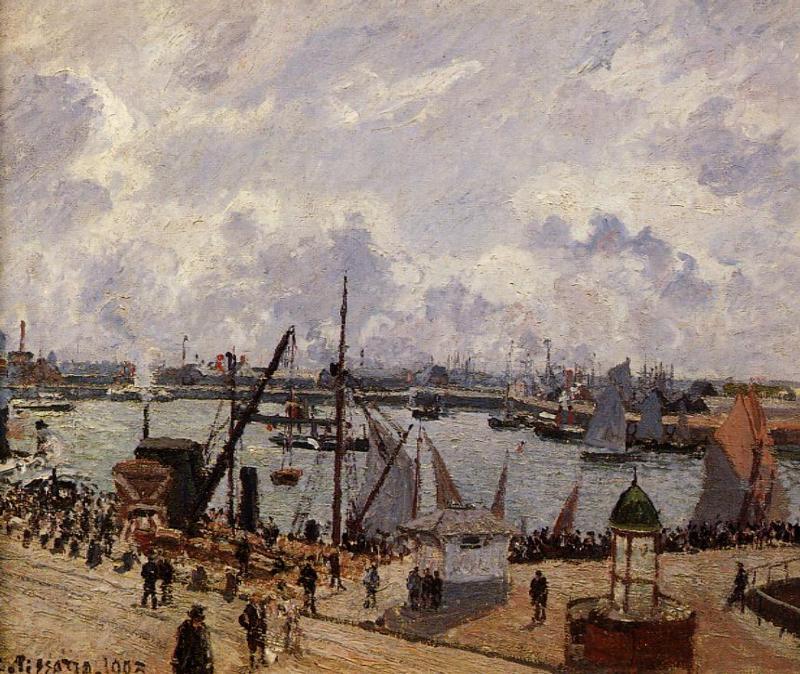 Wikioo.org - The Encyclopedia of Fine Arts - Painting, Artwork by Camille Pissarro - The Inner Harbor, Le Havre - Morning Sun, Rising Tide