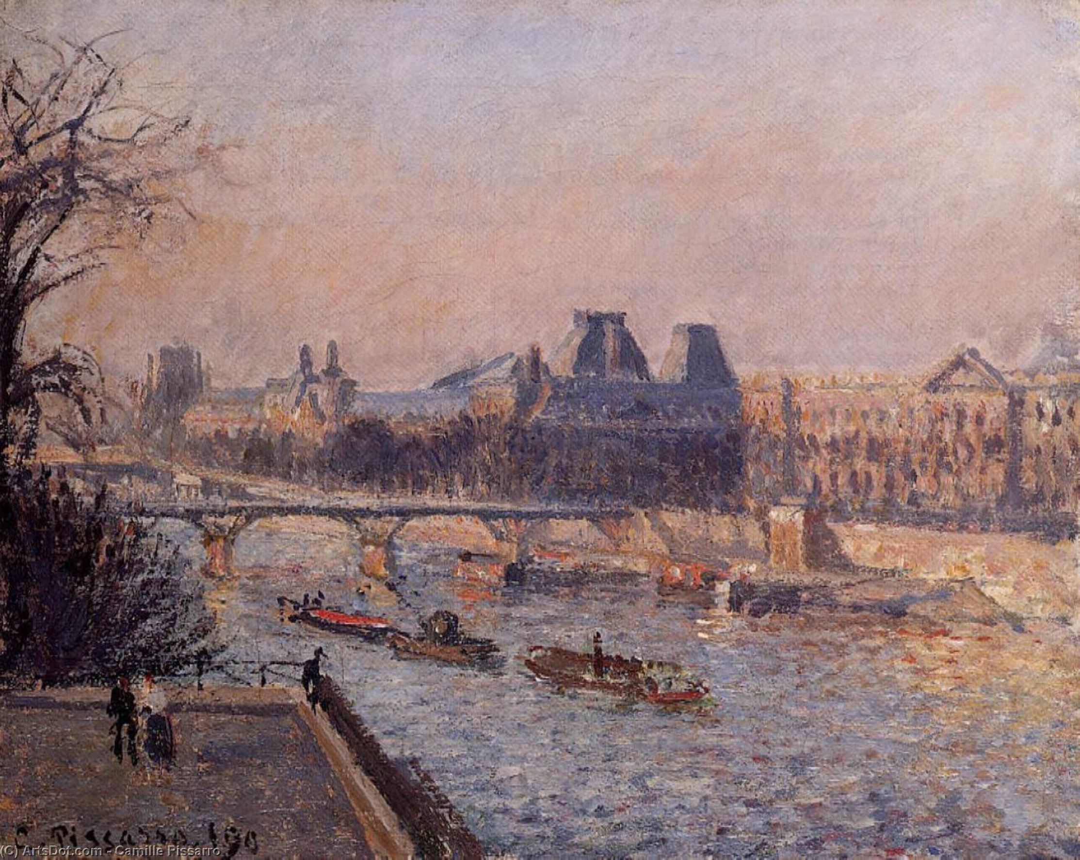 Wikioo.org - The Encyclopedia of Fine Arts - Painting, Artwork by Camille Pissarro - The Louvre, Afternoon