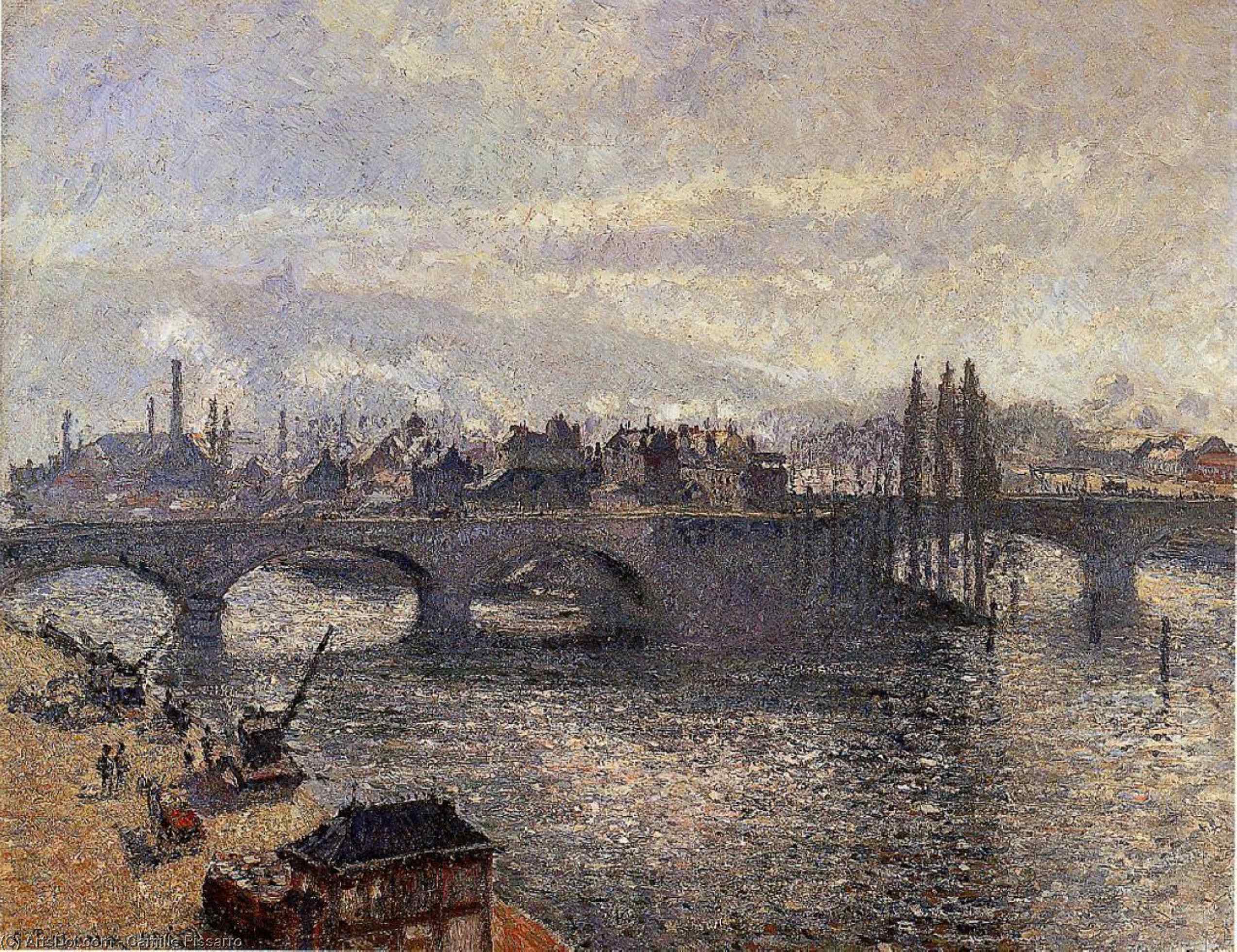 Wikoo.org - موسوعة الفنون الجميلة - اللوحة، العمل الفني Camille Pissarro - The Pont Corneille, Rouen, Morning Effect