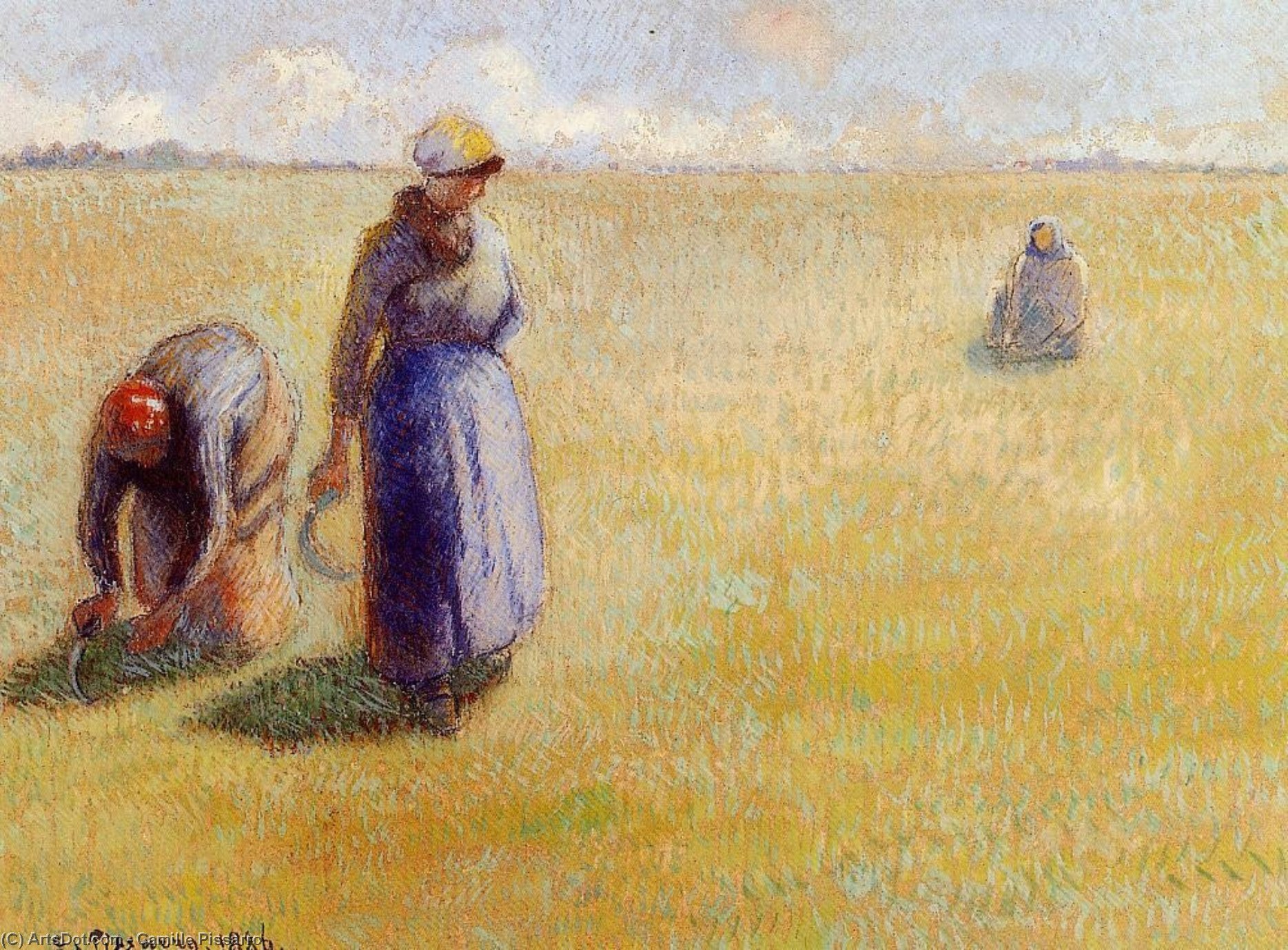 Wikioo.org - The Encyclopedia of Fine Arts - Painting, Artwork by Camille Pissarro - Three Women Cutting Grass