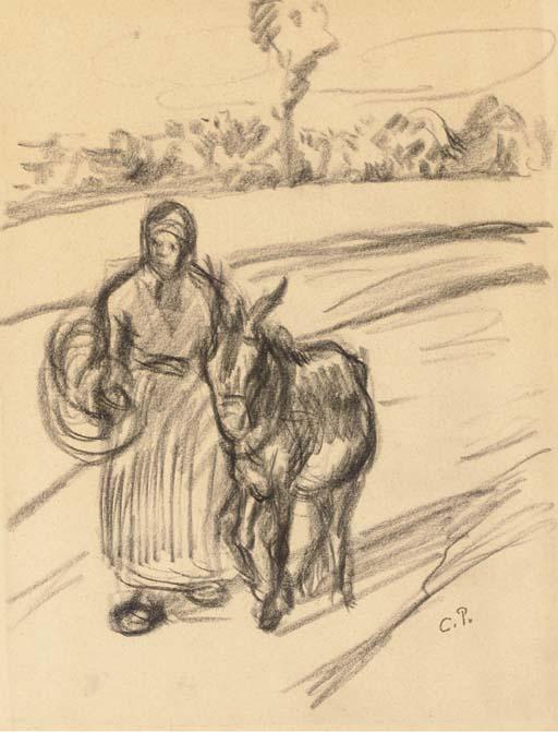 Wikioo.org – La Enciclopedia de las Bellas Artes - Pintura, Obras de arte de Camille Pissarro - Avec une femme naciones unidas âne