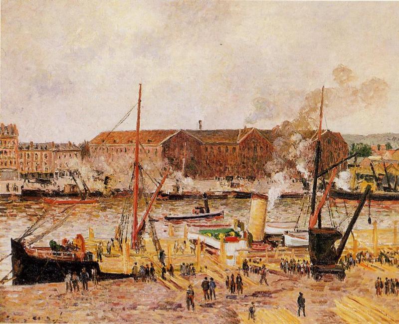 WikiOO.org - Enciclopédia das Belas Artes - Pintura, Arte por Camille Pissarro - Unloading Wood at Rouen