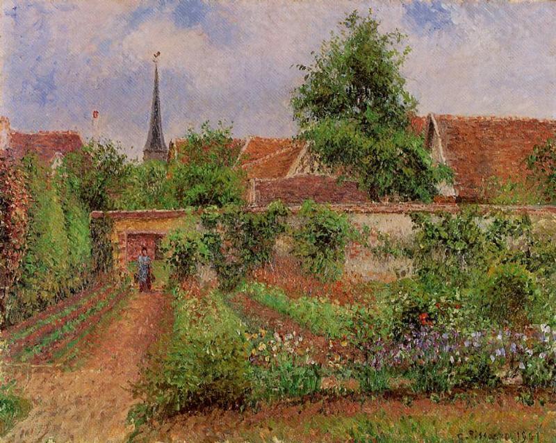 Wikioo.org - The Encyclopedia of Fine Arts - Painting, Artwork by Camille Pissarro - Vegetable Garden in Eragny, Overcast Sky, Morning