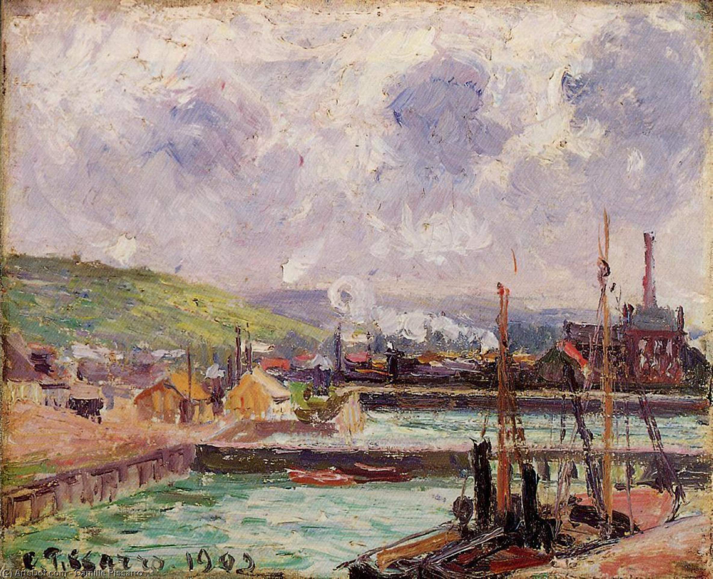 Wikoo.org - موسوعة الفنون الجميلة - اللوحة، العمل الفني Camille Pissarro - View of Duquesne and Berrigny Basins in Dieppe