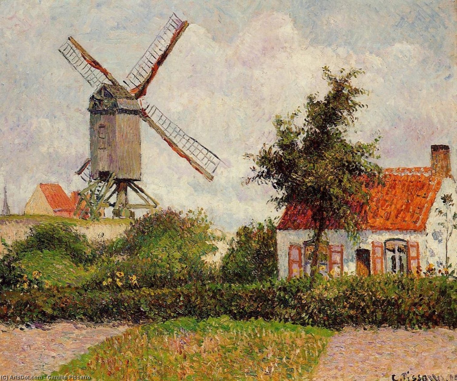 Wikioo.org - The Encyclopedia of Fine Arts - Painting, Artwork by Camille Pissarro - Windmill at Knocke, Belgium