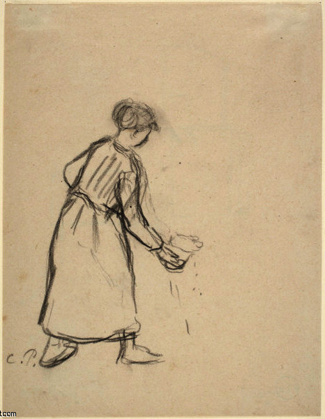 WikiOO.org - 백과 사전 - 회화, 삽화 Camille Pissarro - Woman feeding chickens