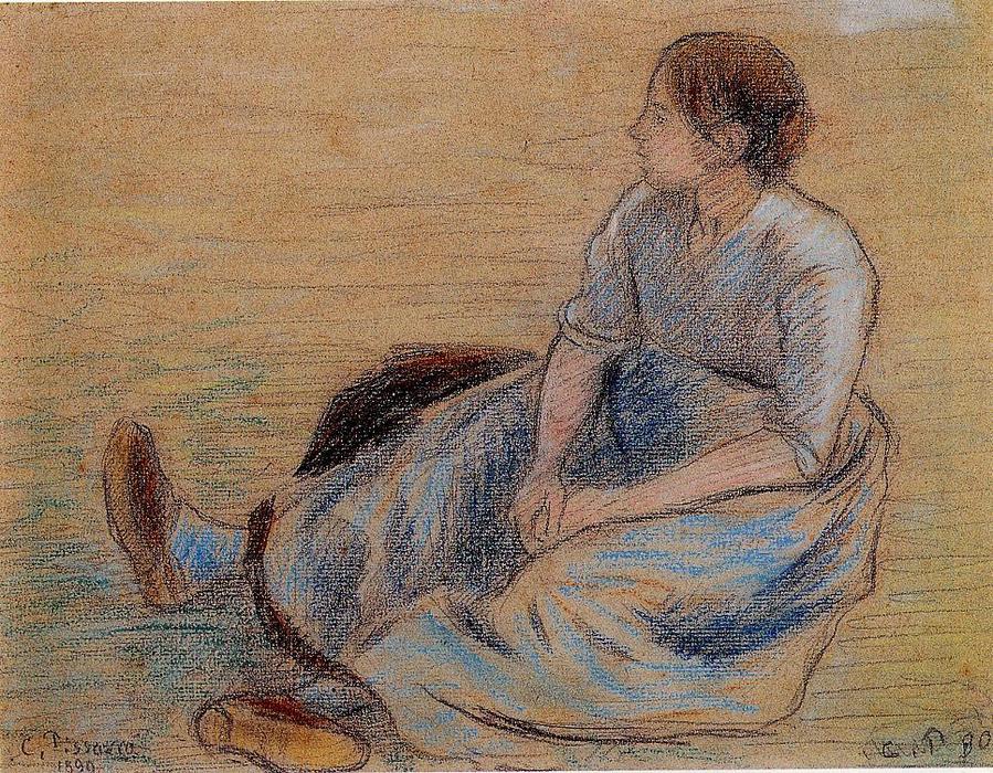 WikiOO.org - Encyclopedia of Fine Arts - Lukisan, Artwork Camille Pissarro - Woman Sitting on the Floor
