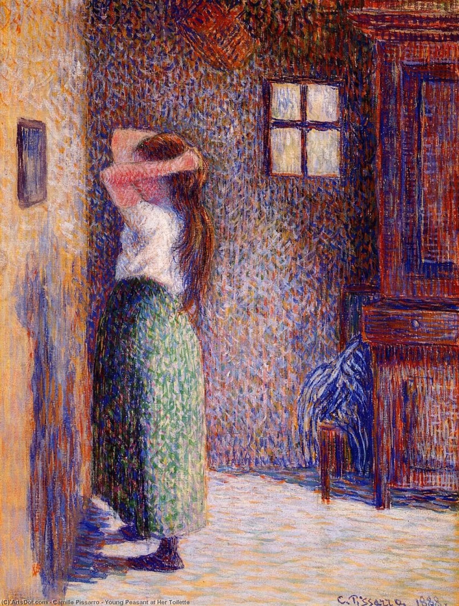 Wikioo.org - The Encyclopedia of Fine Arts - Painting, Artwork by Camille Pissarro - Young Peasant at Her Toilette