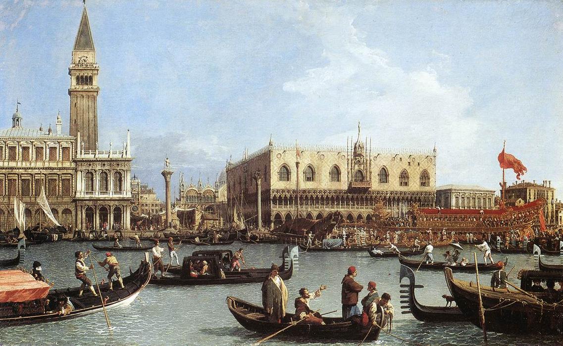 Wikioo.org - The Encyclopedia of Fine Arts - Painting, Artwork by Giovanni Antonio Canal (Canaletto) - Return of the Bucentaurn to the Molo on Ascension Day