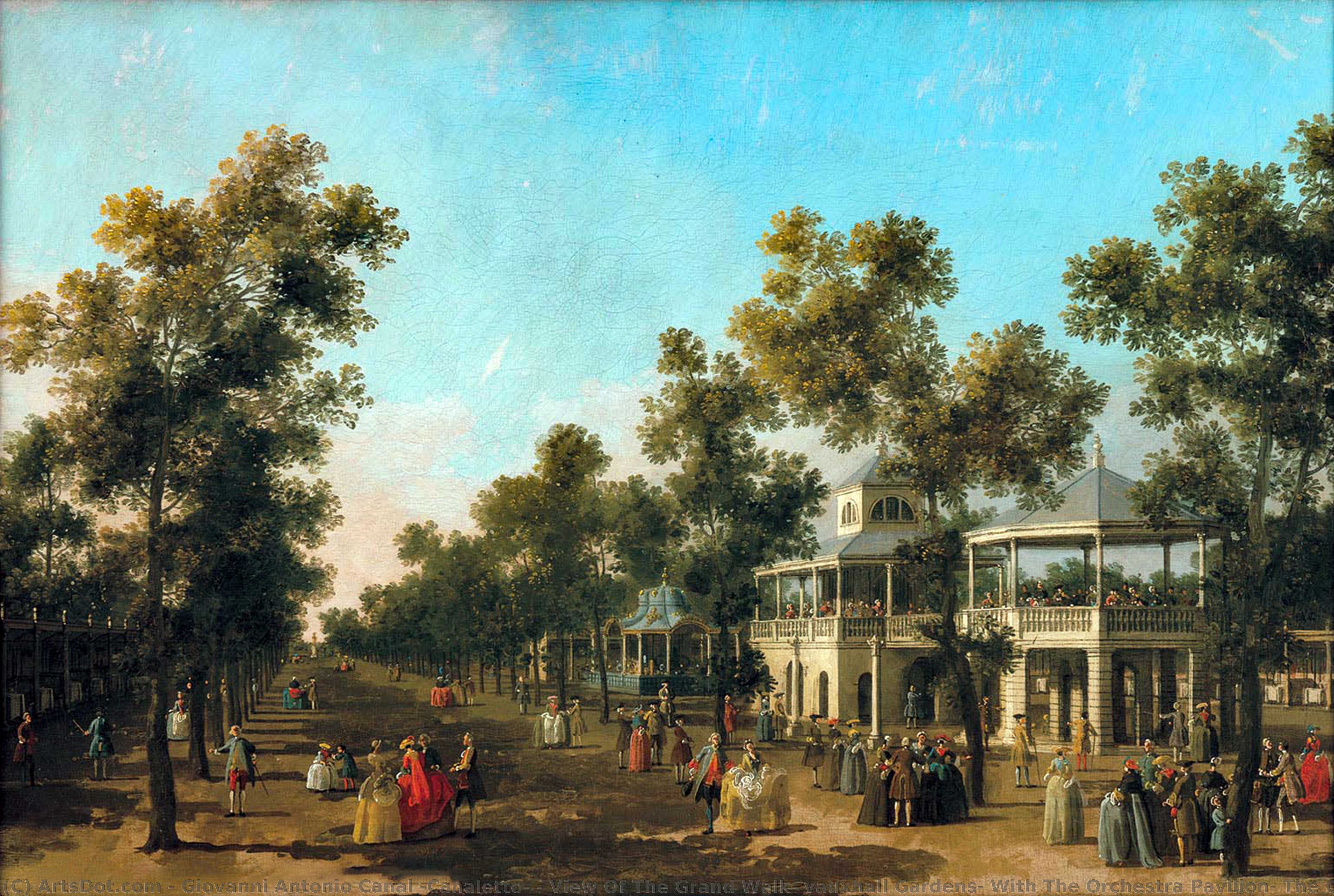 Wikioo.org - The Encyclopedia of Fine Arts - Painting, Artwork by Giovanni Antonio Canal (Canaletto) - View Of The Grand Walk, vauxhall Gardens, With The Orchestra Pavilion, The Organ House, The Turkish Dining Tent And The Statue Of Aurora