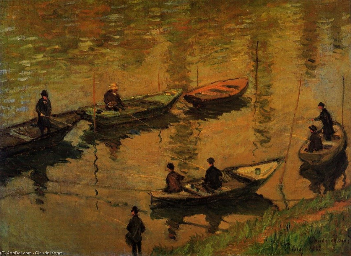 Wikioo.org - สารานุกรมวิจิตรศิลป์ - จิตรกรรม Claude Monet - Anglers on the Seine at Poissy