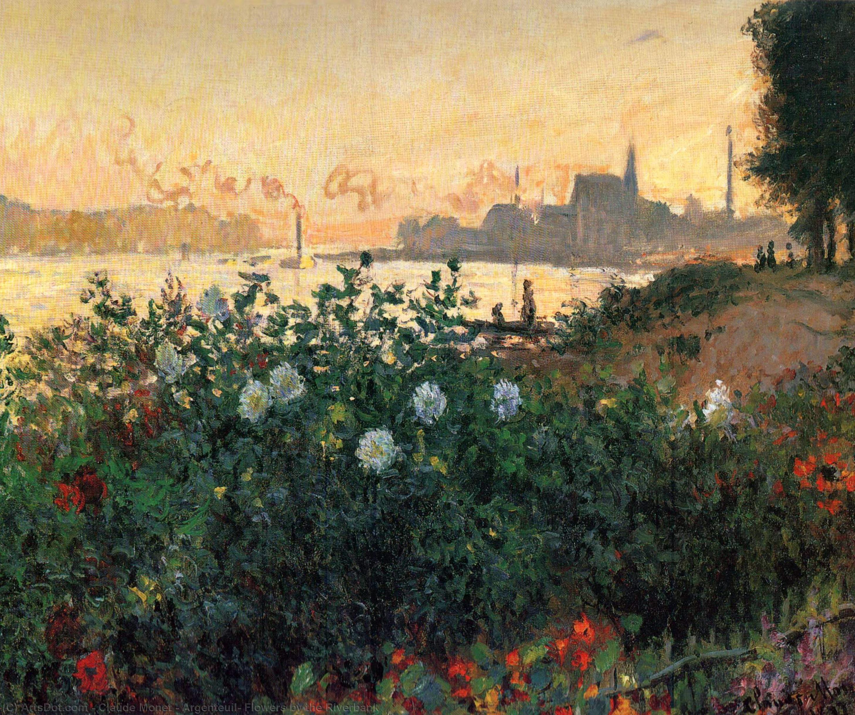 WikiOO.org – 美術百科全書 - 繪畫，作品 Claude Monet - 阿让特伊 花儿  通过  的  河岸