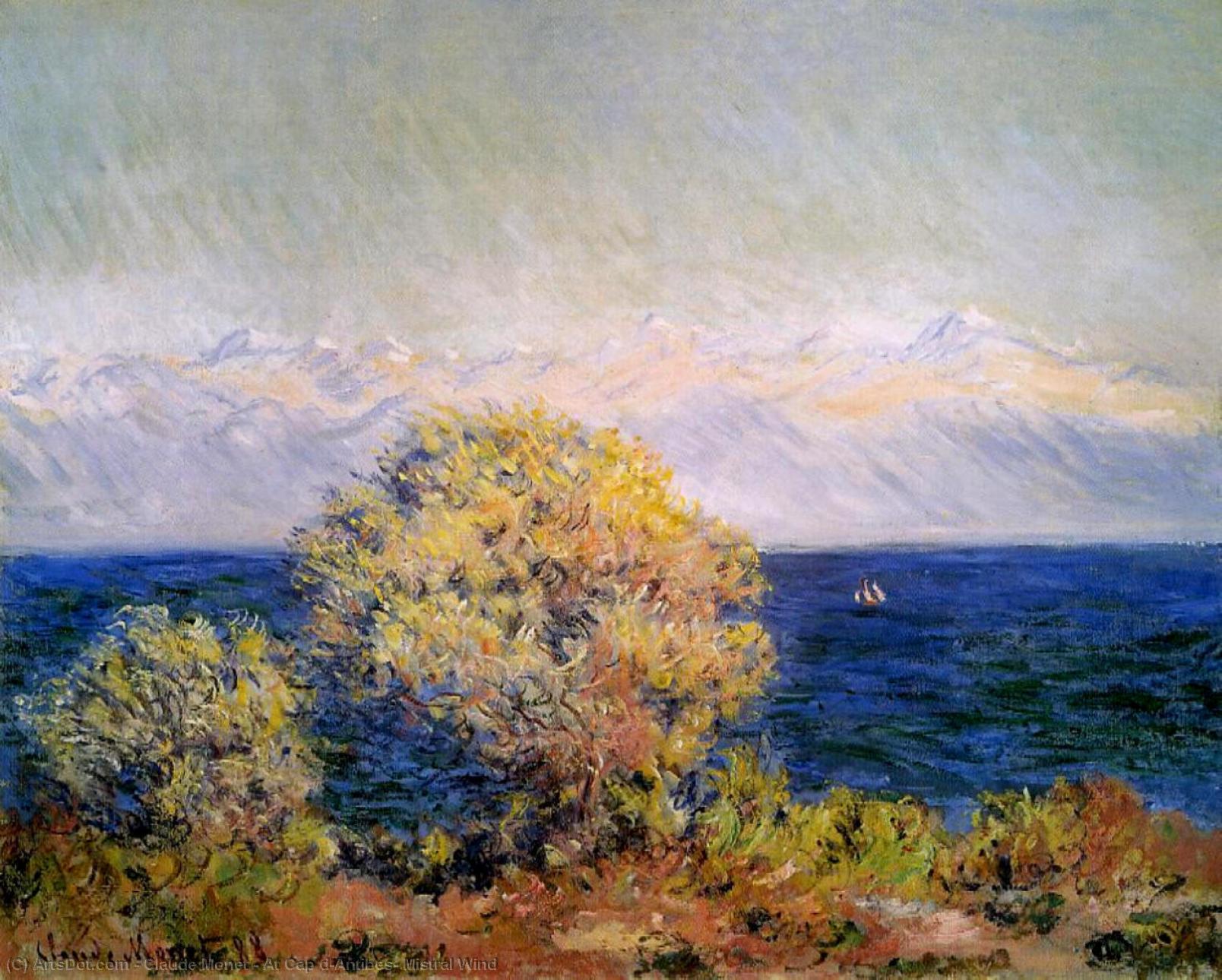 Wikioo.org - The Encyclopedia of Fine Arts - Painting, Artwork by Claude Monet - At Cap d'Antibes, Mistral Wind