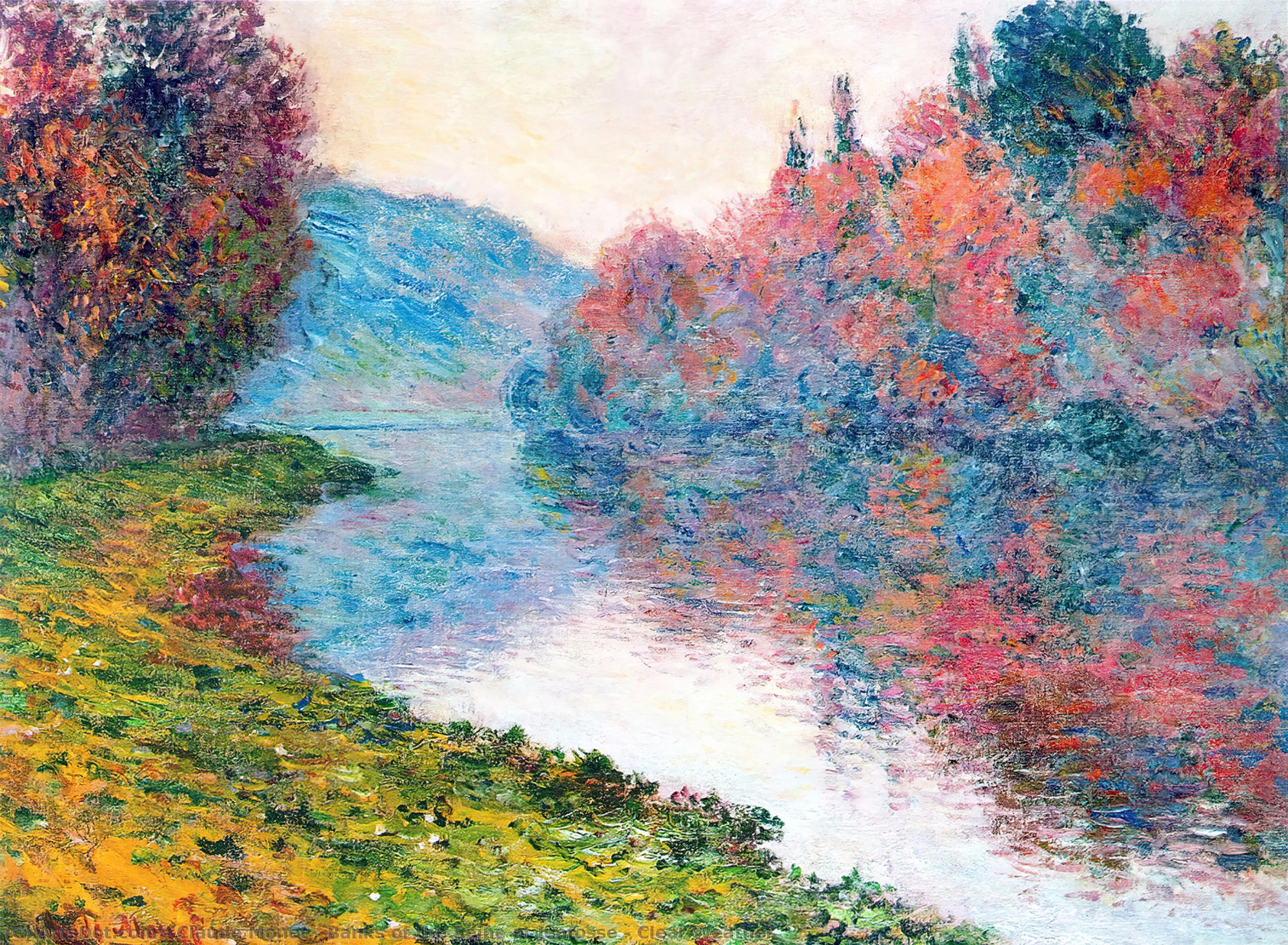 Wikioo.org - The Encyclopedia of Fine Arts - Painting, Artwork by Claude Monet - Banks of the Seine at Jenfosse - Clear Weather