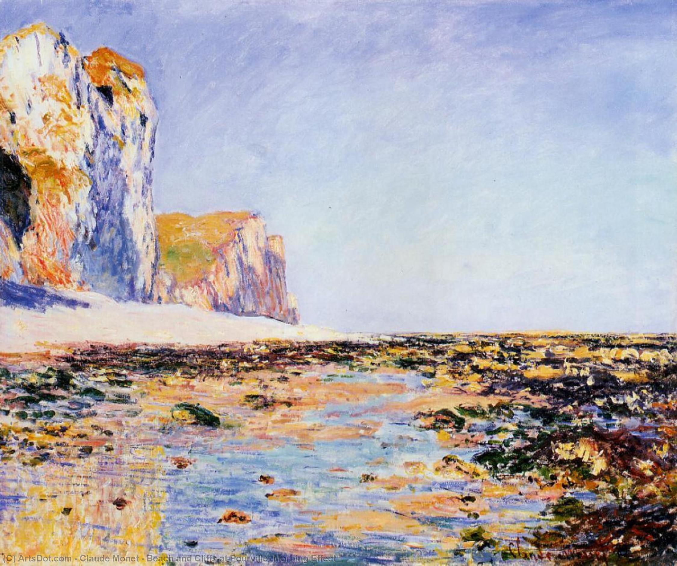 Wikoo.org - موسوعة الفنون الجميلة - اللوحة، العمل الفني Claude Monet - Beach and Cliffs at Pourville, Morning Effect