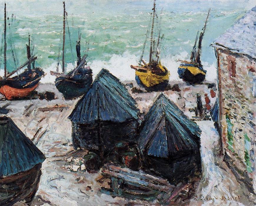 Wikioo.org - The Encyclopedia of Fine Arts - Painting, Artwork by Claude Monet - Boats on the Beach at Etretat 1