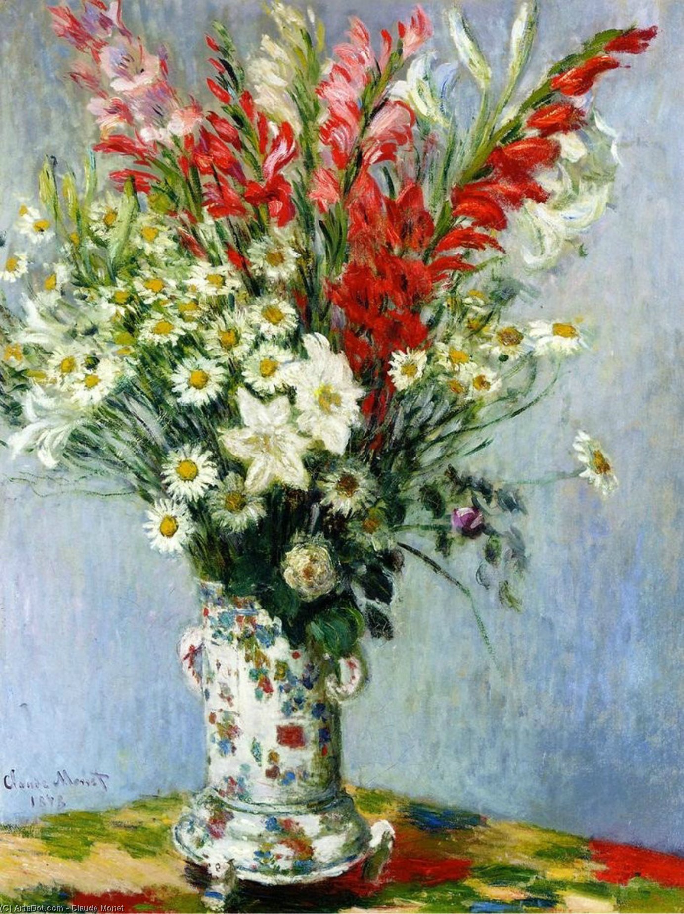 Wikioo.org - The Encyclopedia of Fine Arts - Painting, Artwork by Claude Monet - Bouquet of Gadiolas, Lilies and Dasies