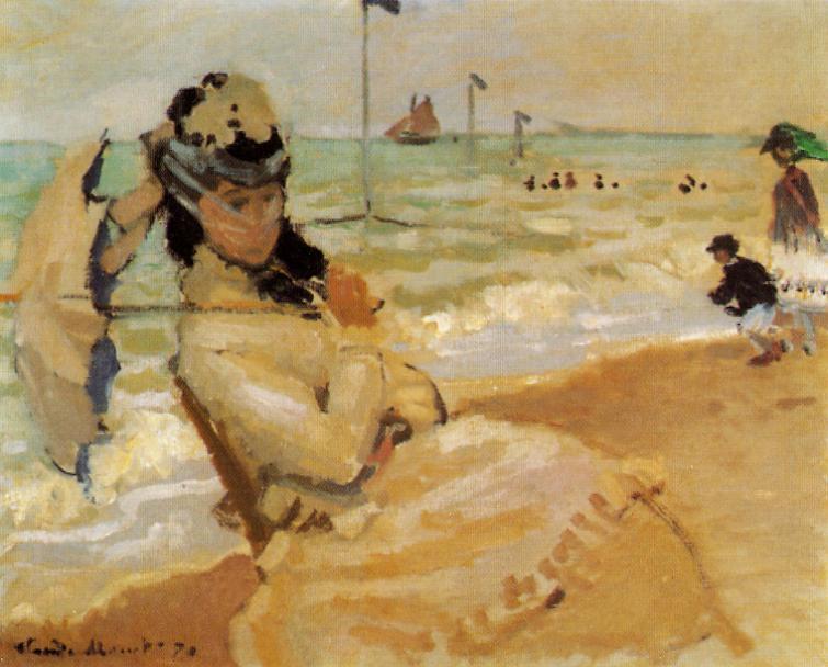 Wikioo.org - The Encyclopedia of Fine Arts - Painting, Artwork by Claude Monet - Camille on the Beach at Trouville
