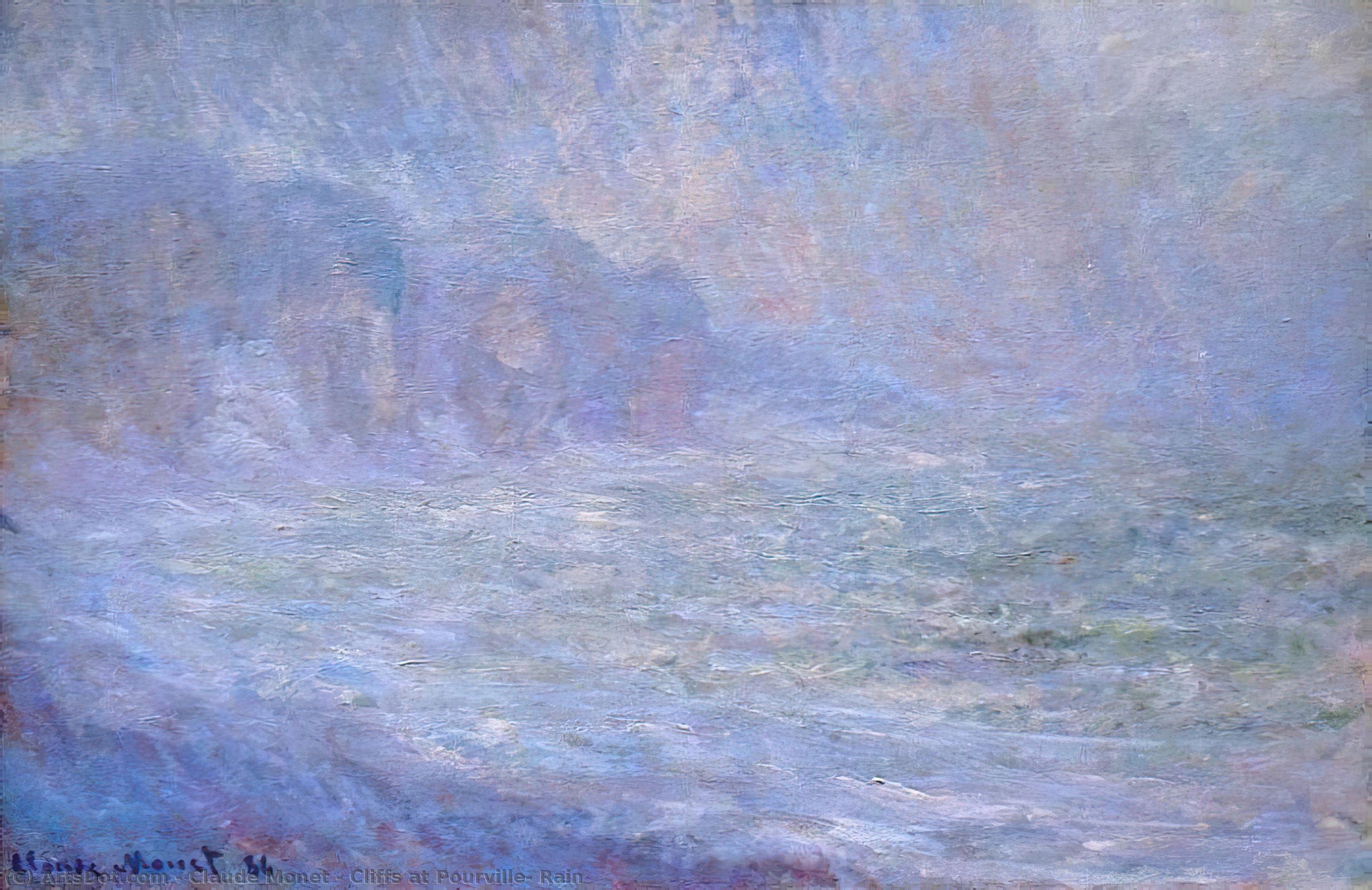 Wikoo.org - موسوعة الفنون الجميلة - اللوحة، العمل الفني Claude Monet - Cliffs at Pourville, Rain
