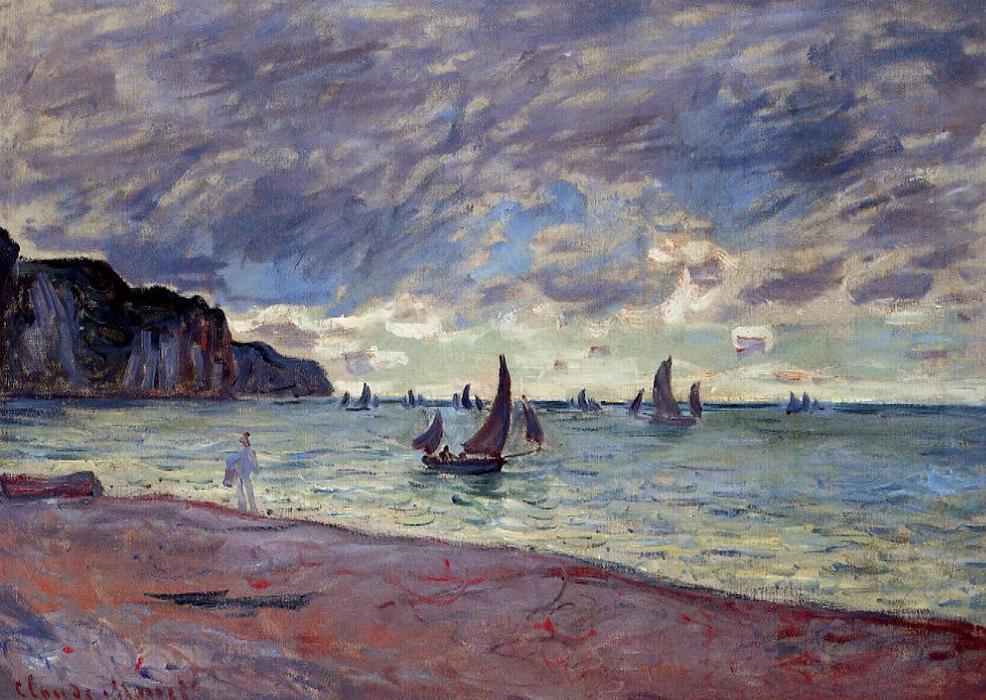 Wikioo.org - The Encyclopedia of Fine Arts - Painting, Artwork by Claude Monet - Fishing Boats by the Beach and the Cliffs of Pourville