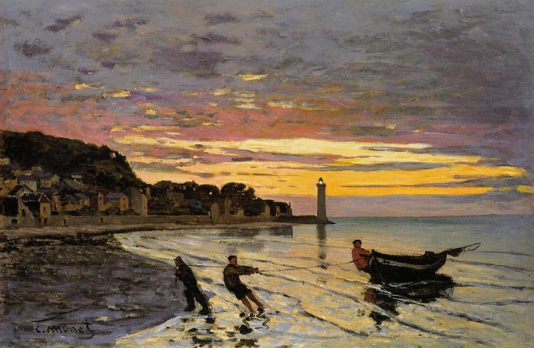 WikiOO.org – 美術百科全書 - 繪畫，作品 Claude Monet - 拖一个船上岸，翁弗勒尔
