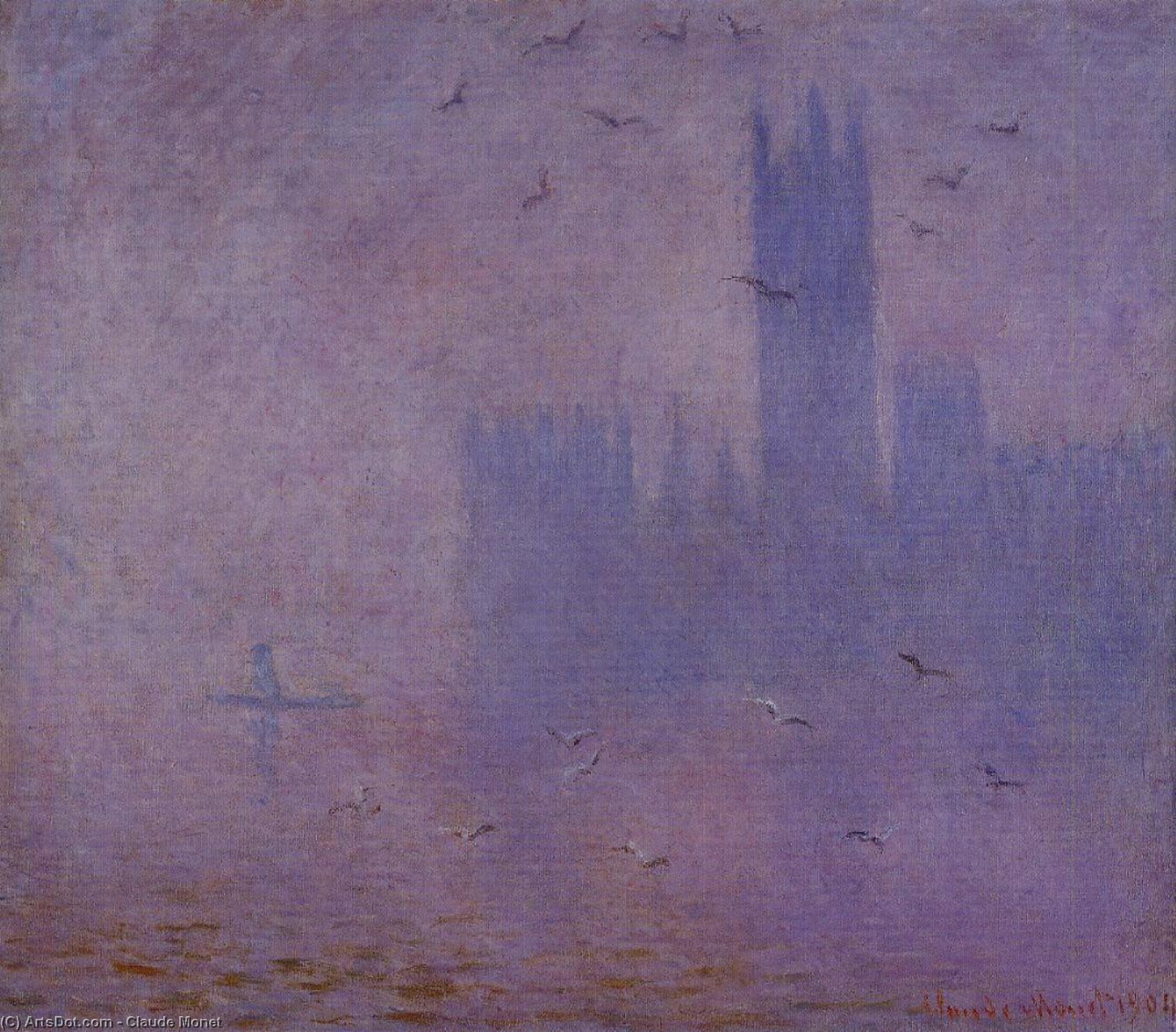 Wikioo.org - The Encyclopedia of Fine Arts - Painting, Artwork by Claude Monet - Houses of Parliament, Seagulls 1