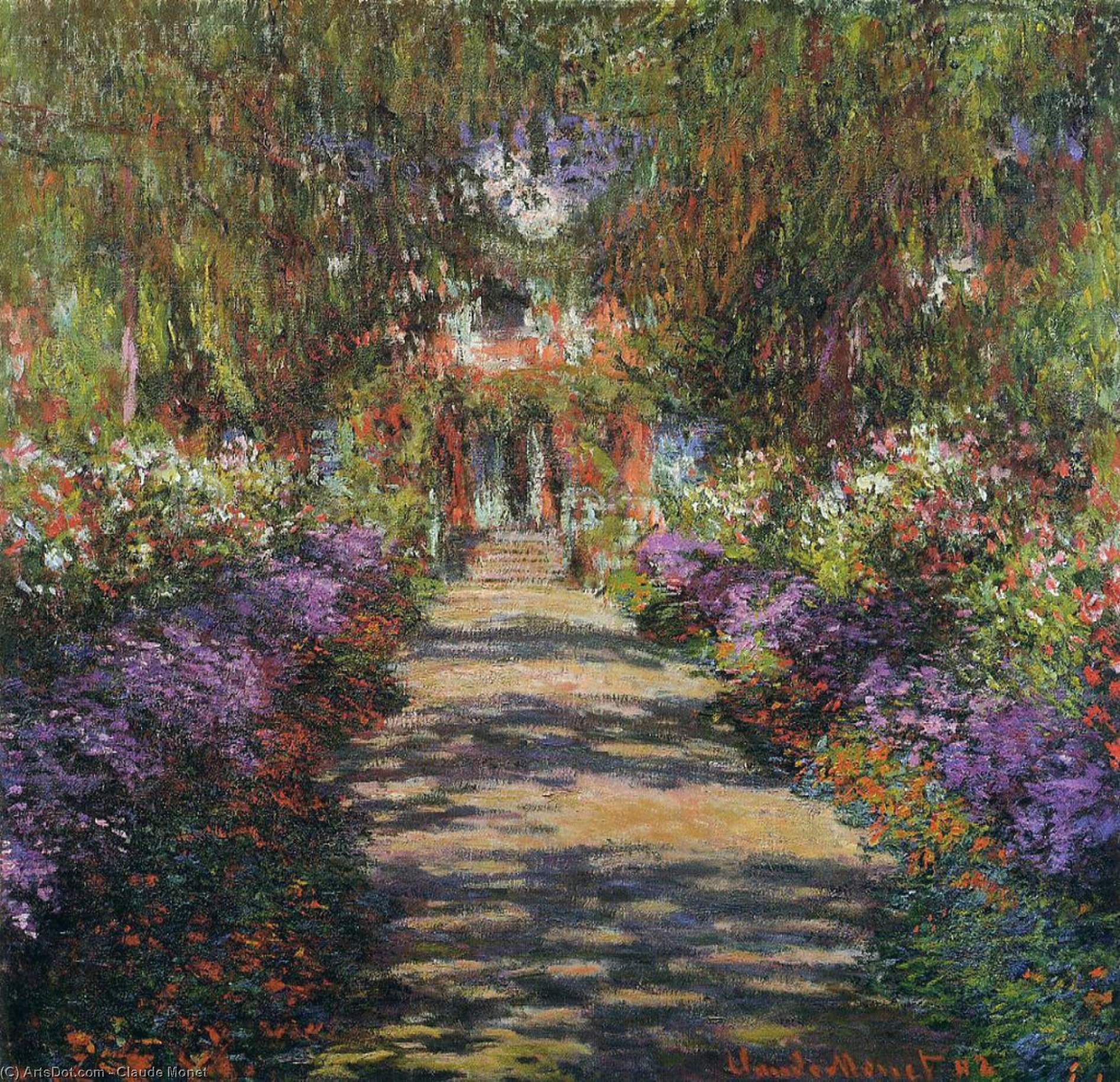 Wikoo.org - موسوعة الفنون الجميلة - اللوحة، العمل الفني Claude Monet - Pathway in Monet's Garden at Giverny