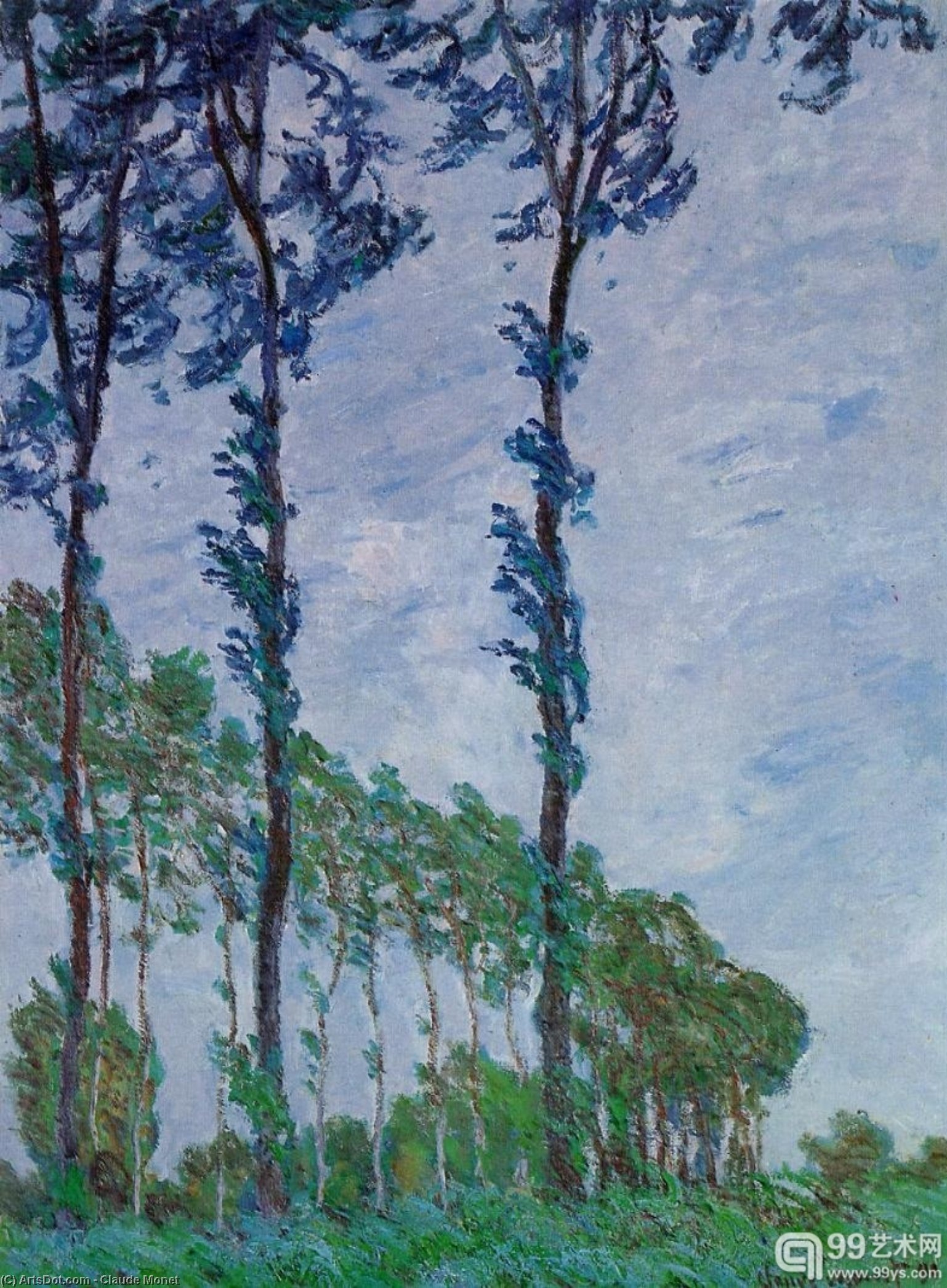 Wikioo.org - The Encyclopedia of Fine Arts - Painting, Artwork by Claude Monet - Poplars, Wind Effect