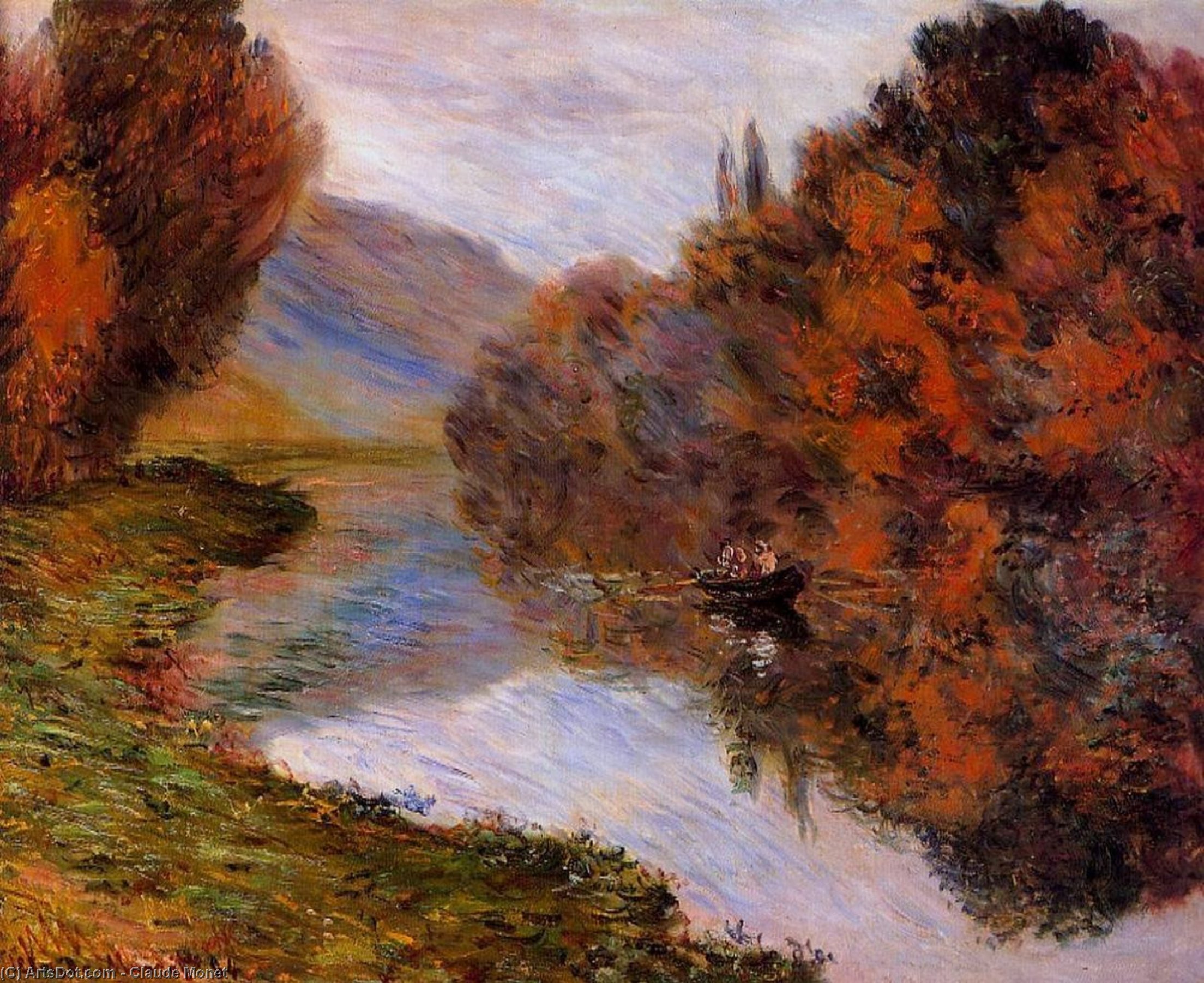Wikioo.org - The Encyclopedia of Fine Arts - Painting, Artwork by Claude Monet - Rowboat on the Seine at Jeufosse