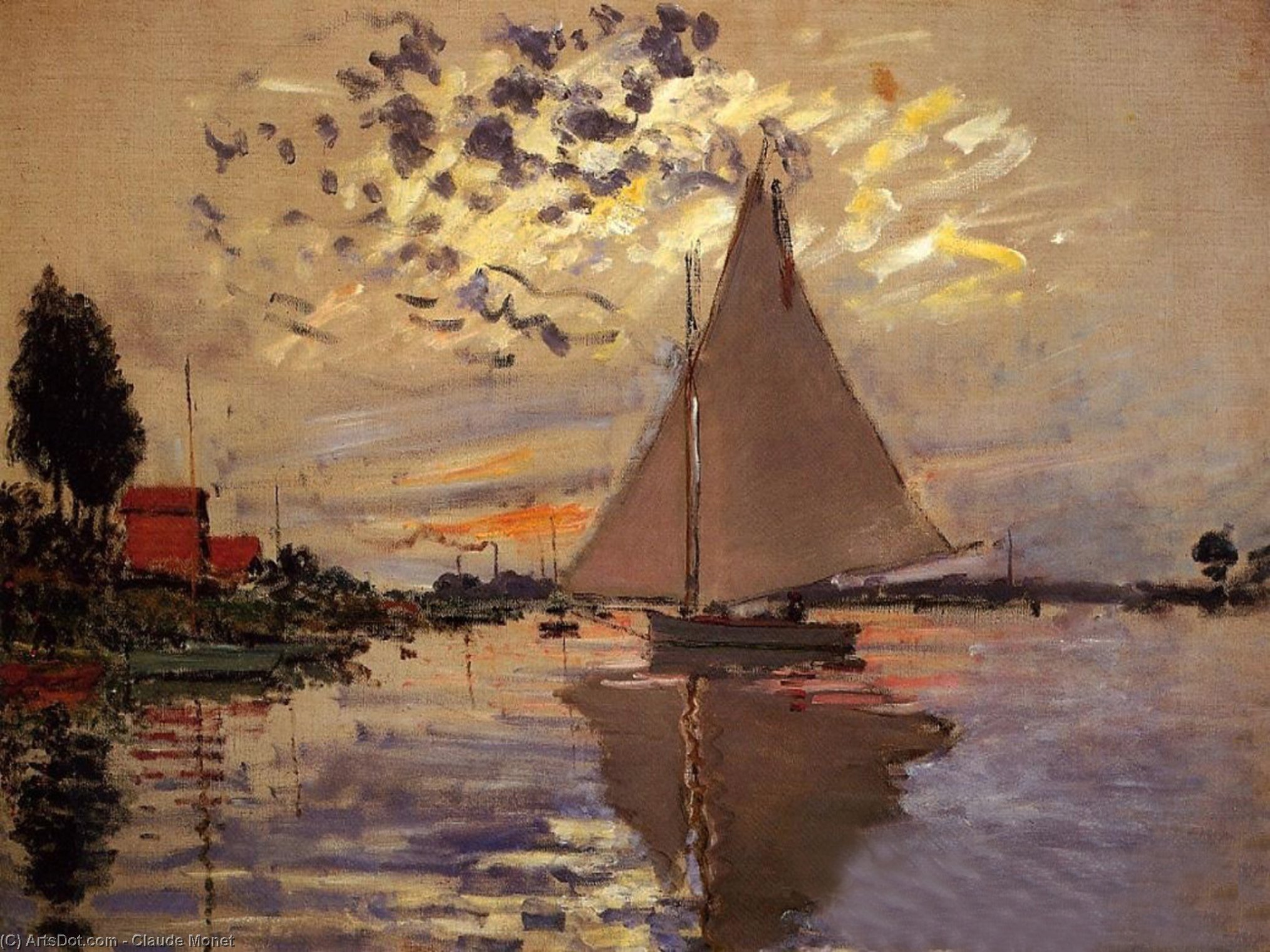 Wikioo.org – L'Enciclopedia delle Belle Arti - Pittura, Opere di Claude Monet - Barca a vela a le Petit-Gennevilliers