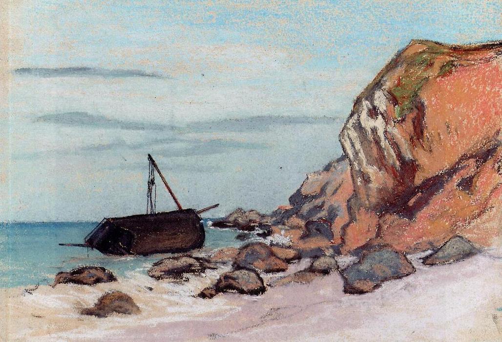 WikiOO.org - Encyclopedia of Fine Arts - Schilderen, Artwork Claude Monet - Saint-Adresse, Beached Sailboat