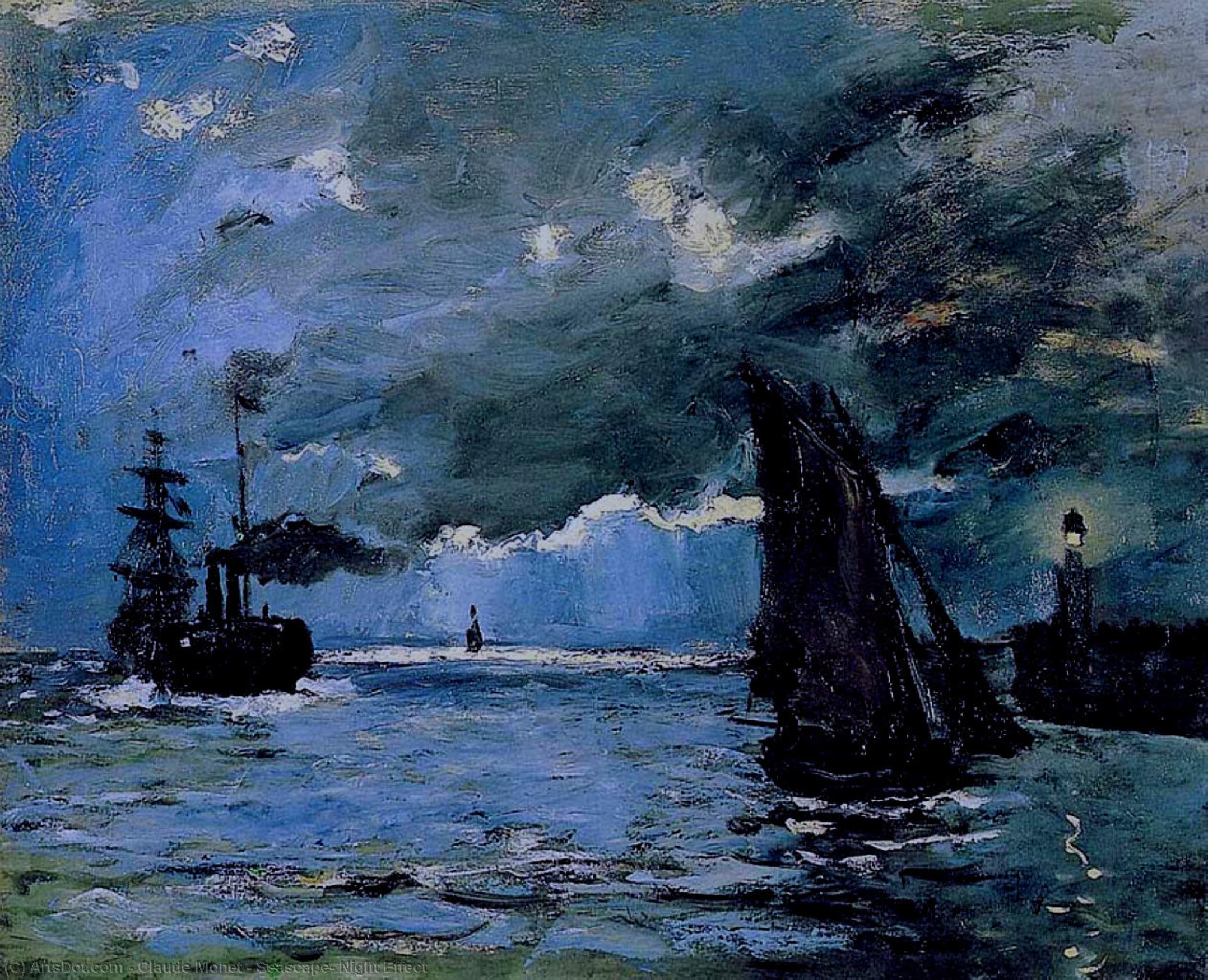 WikiOO.org - Encyclopedia of Fine Arts - Maleri, Artwork Claude Monet - Seascape, Night Effect