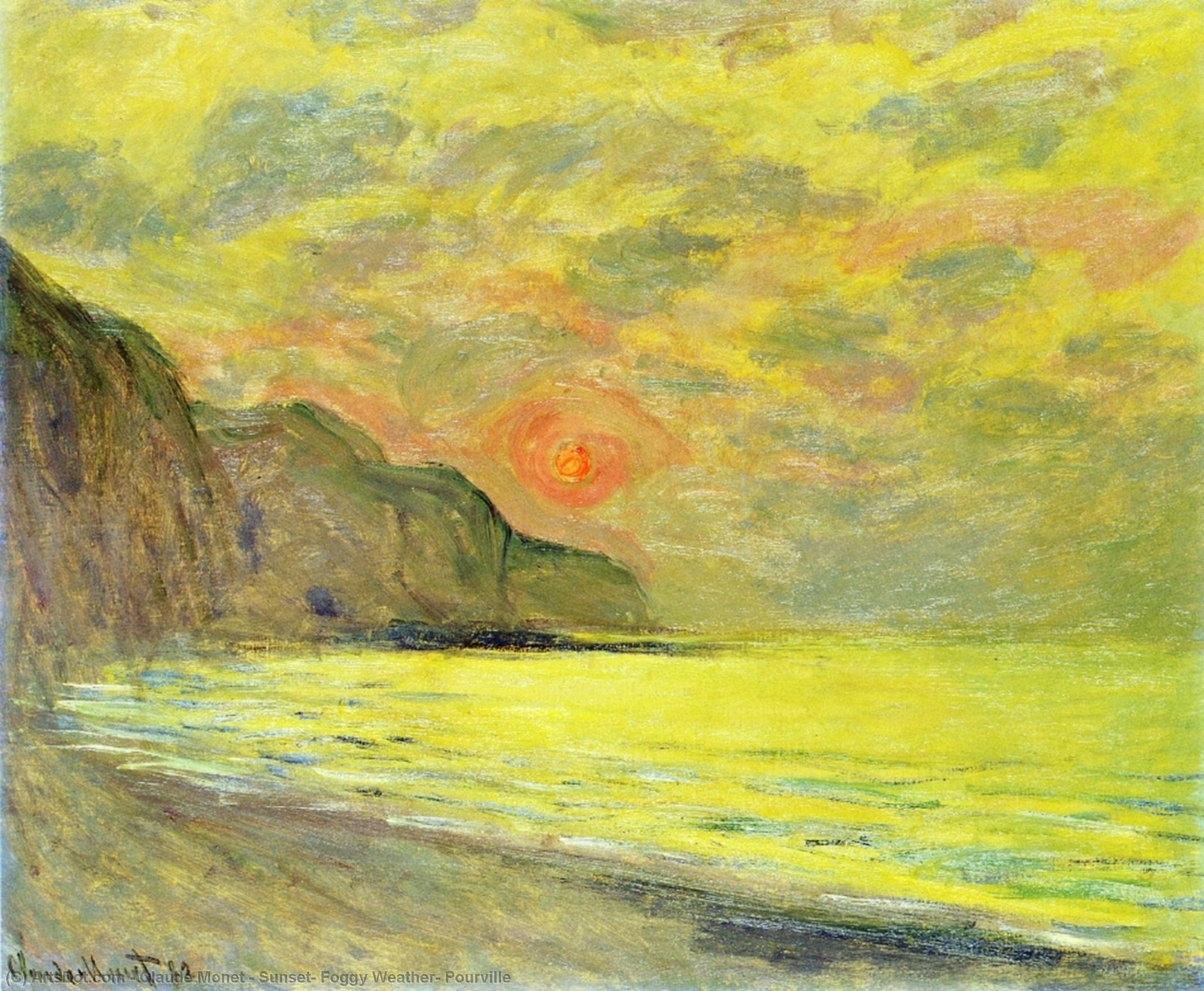 Wikoo.org - موسوعة الفنون الجميلة - اللوحة، العمل الفني Claude Monet - Sunset, Foggy Weather, Pourville