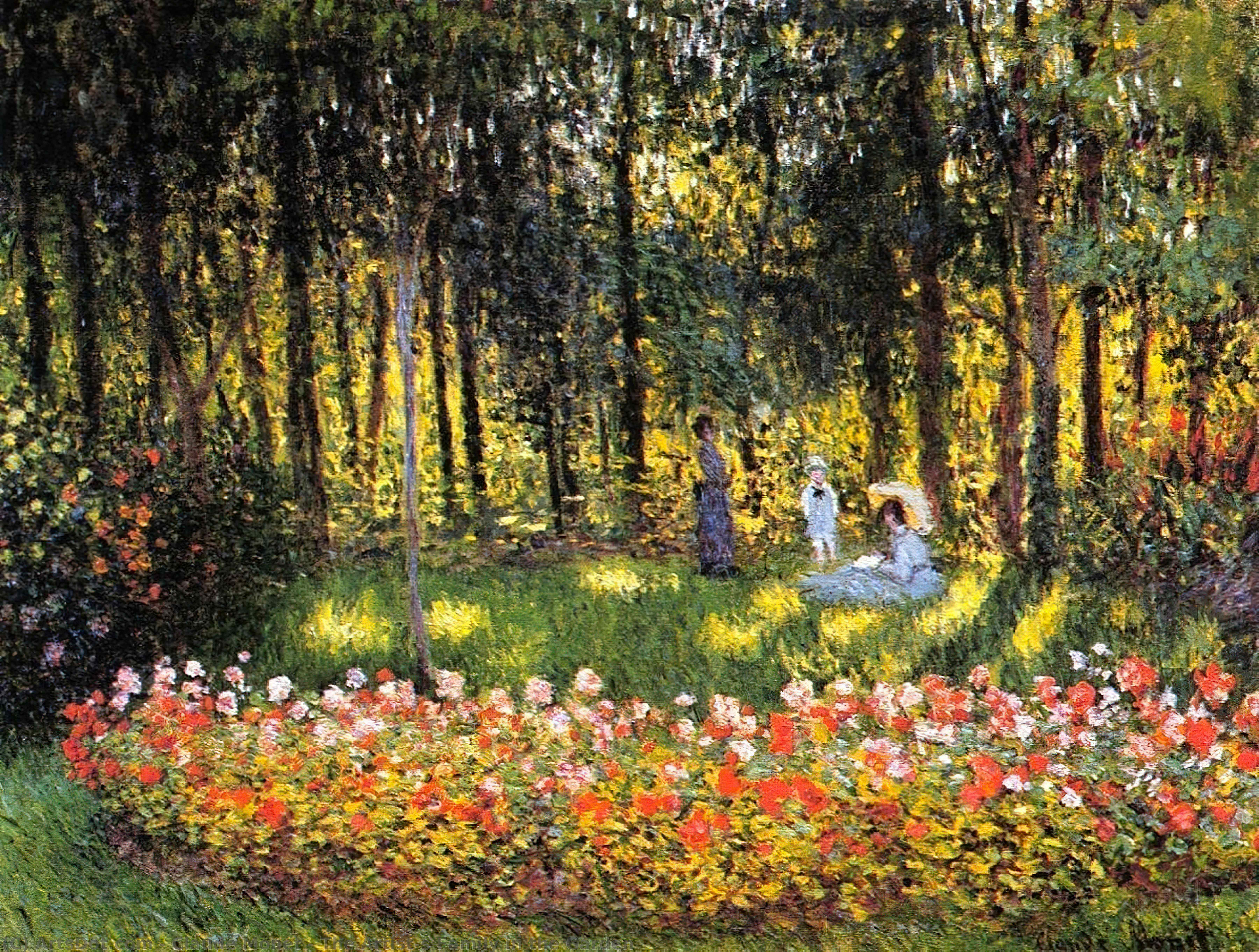 Wikoo.org - موسوعة الفنون الجميلة - اللوحة، العمل الفني Claude Monet - The Artist's Family in the Garden